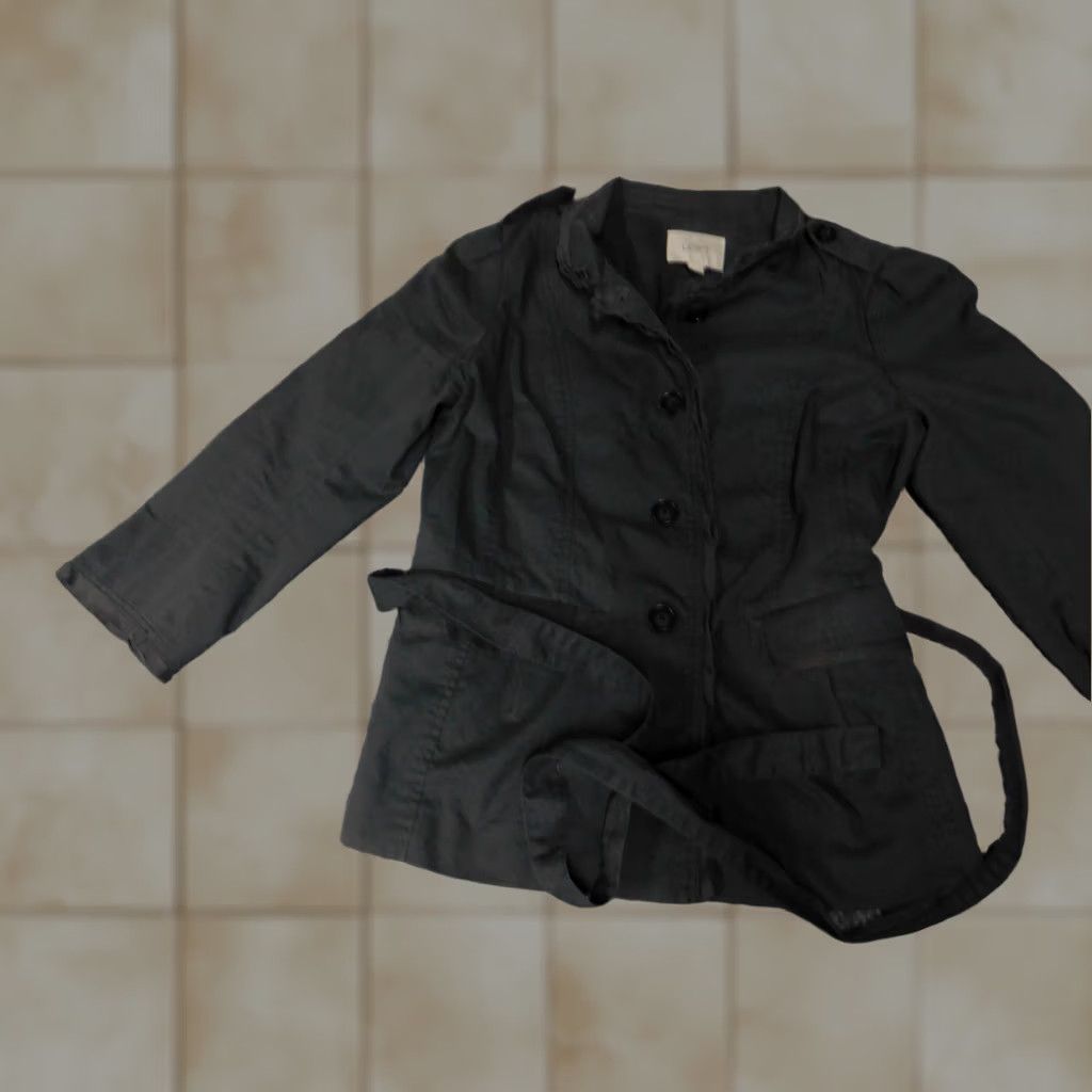 Ann Taylor Ann Taylor Loft Jacket Ladies 4 Gray Trench Coat Button Collar Long Sleeve Cotton Knit Embroidered Casual Mid-Length Belt Size S / US 4 / IT 40 - 1 Thumbnail