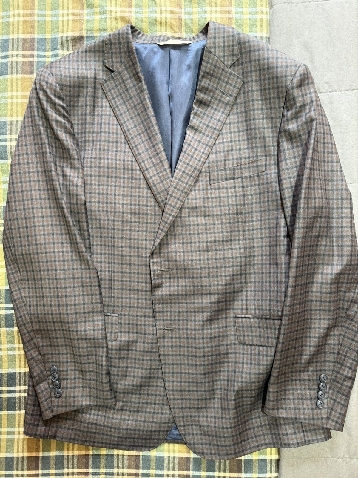 Samuelsohn Samuelsohn Brown and Blue Plaid Blazer Size 46R - 1 Thumbnail