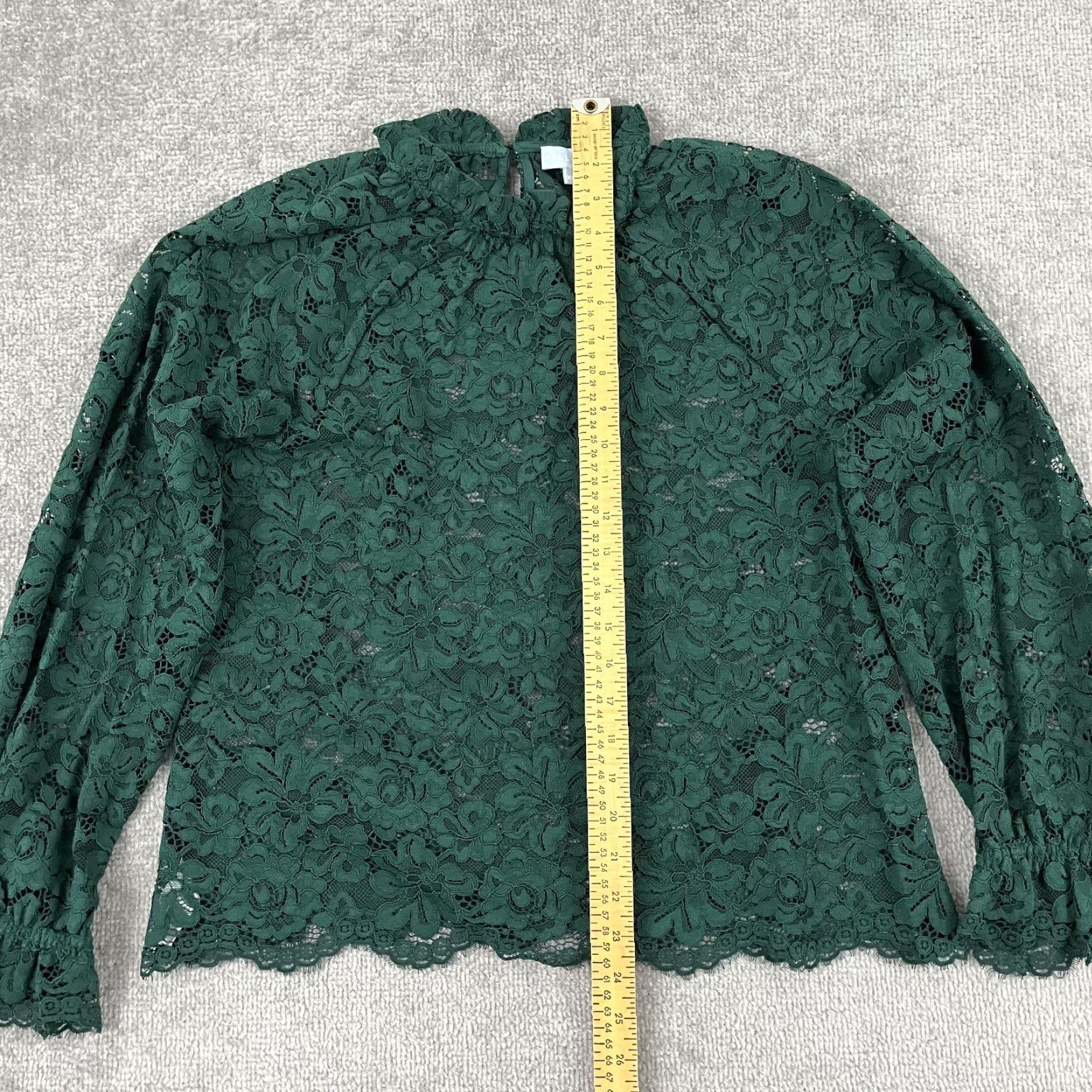 Vintage Hill House Blouse Top Womens XS Green Millie Floral Lace Sheer Ruffle Neck Shirt Size XS / US 0-2 / IT 36-38 - 4 Thumbnail
