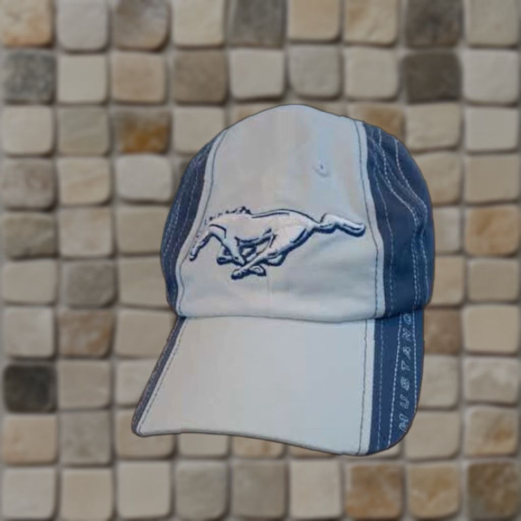 Ford VINTAGE Ford Mustang Hat Blue&White Adjustable Size Strap EUC Baseball Cap Men Adjustable Blue American Cotton Canvas Size ONE SIZE - 1 Thumbnail