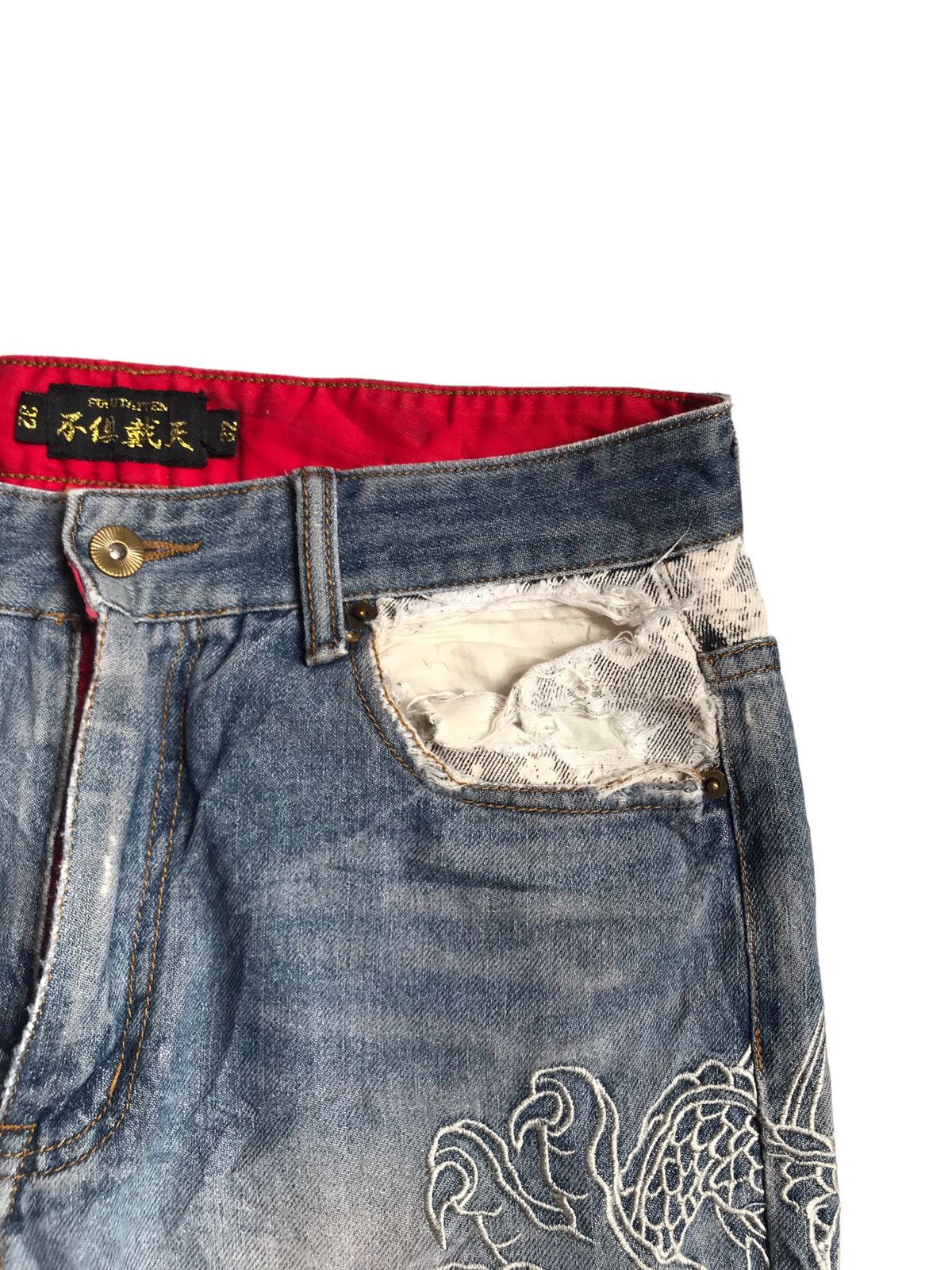 GOA FUGUTAITEN DISTRESSED DENIM DRAGON OVERPRINT Size US 30 / EU 46 - 5 Thumbnail