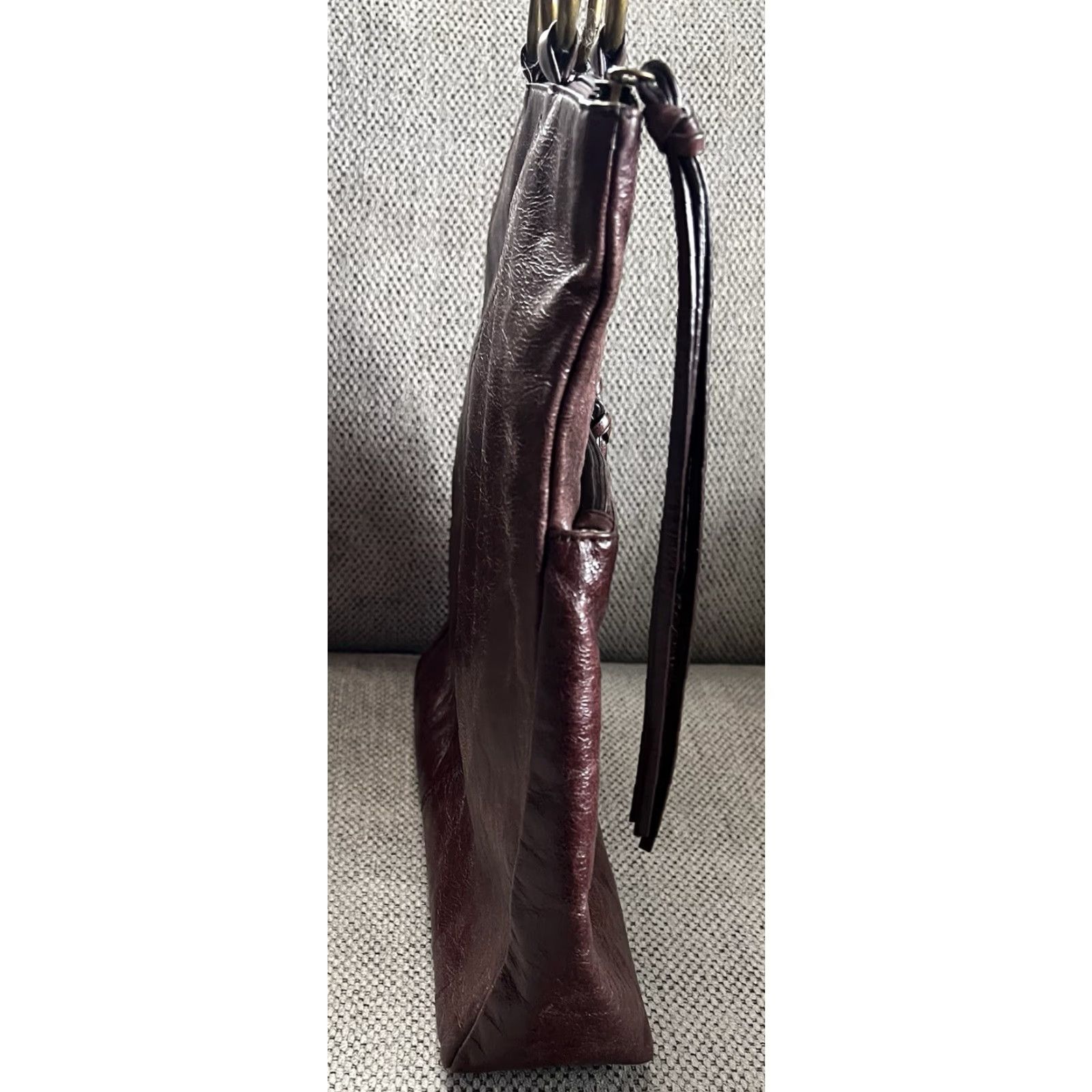 Vintage Hobo International Textured Leather Fringe Zip Braided Straps Handbag Purse Size ONE SIZE - 5 Thumbnail