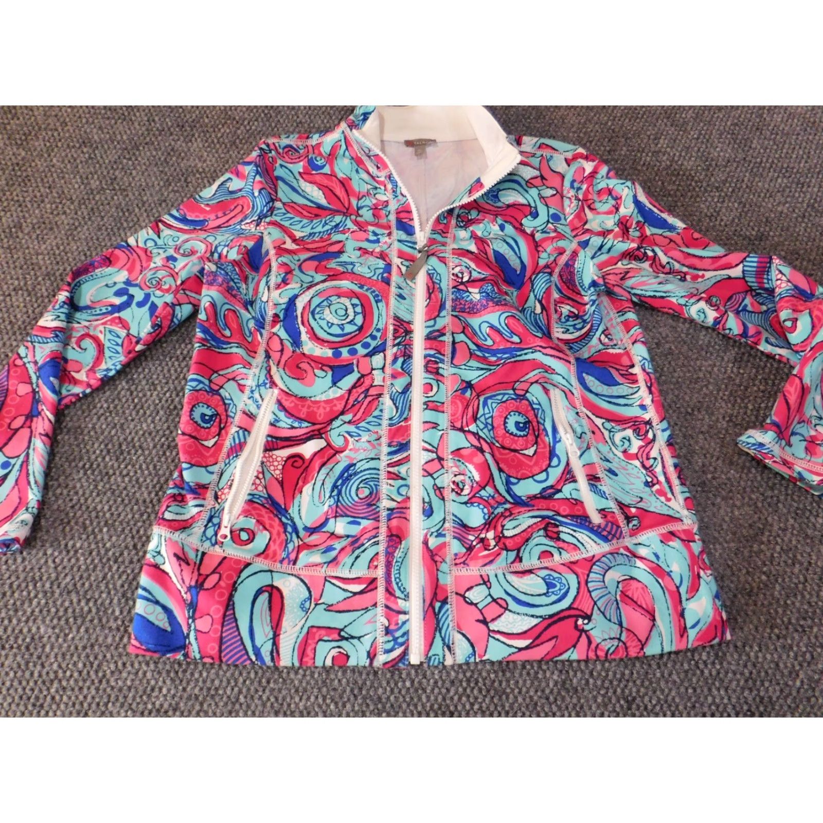 Talbots Talbots Red Floral Jacket Womens Petite Mid-Length Zip Stretch Casual Fall Spring Blouse? Size M / US 6-8 / IT 42-44 - 2 Thumbnail