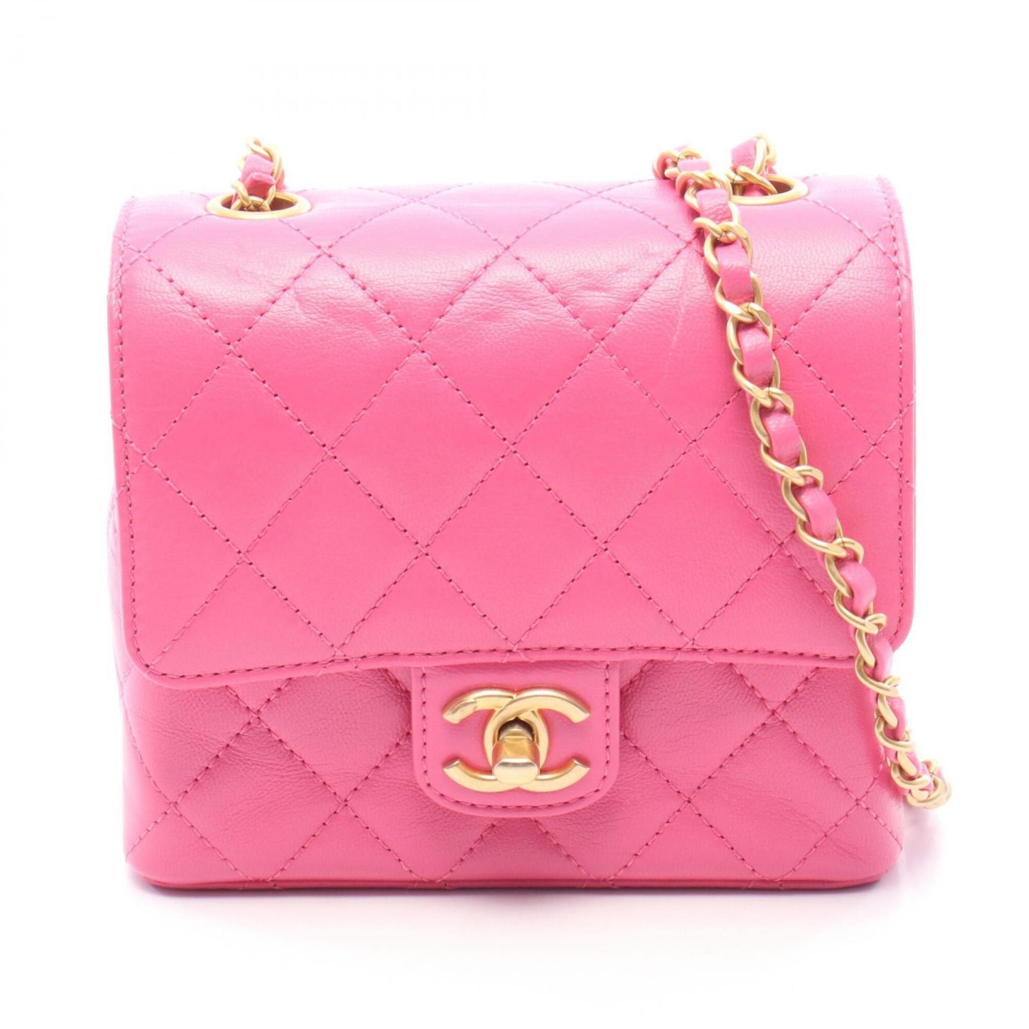 Chanel Matelassé Mini Flap Chain Shoulder Bag, Leather Handbag, Women's, Pink, Women's