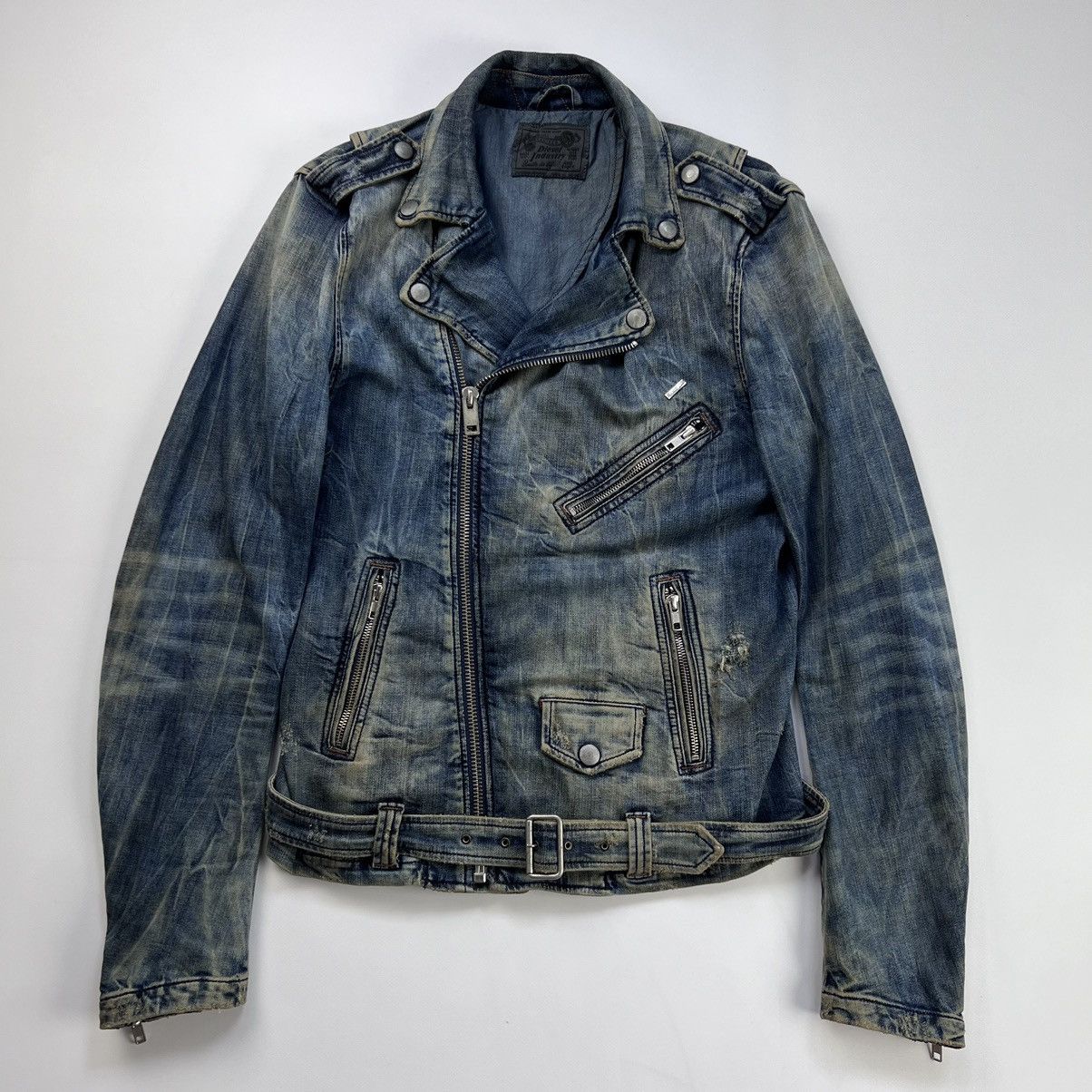 image of Crazy Diesel Distressed Style Denim Biker Jacket in Blue, Men's (Size Medium)