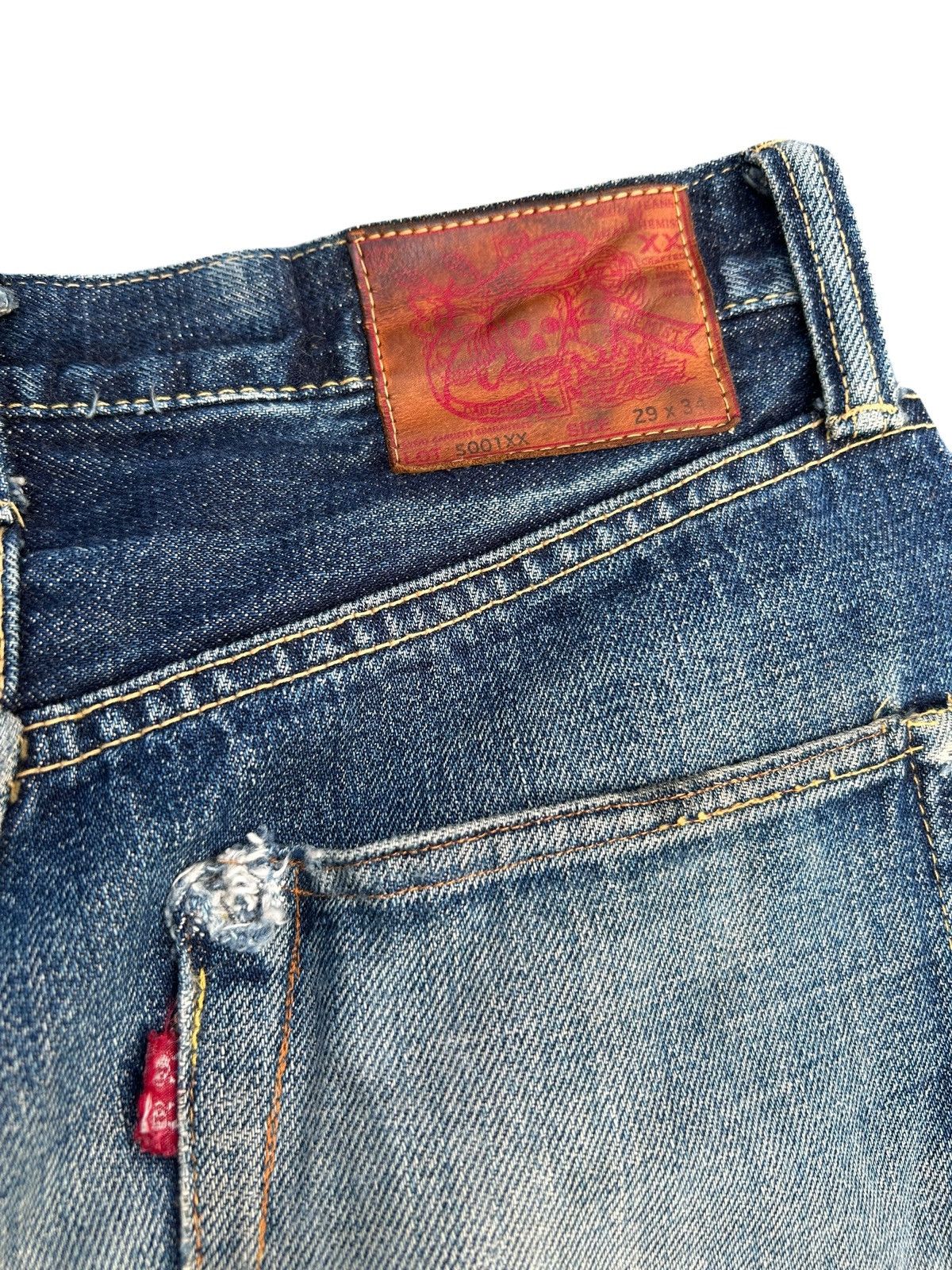 Kapital Vintage Skull Fab Four Selvedge Distressed Denim Jeans Size US 28 / EU 44 - 16 Thumbnail