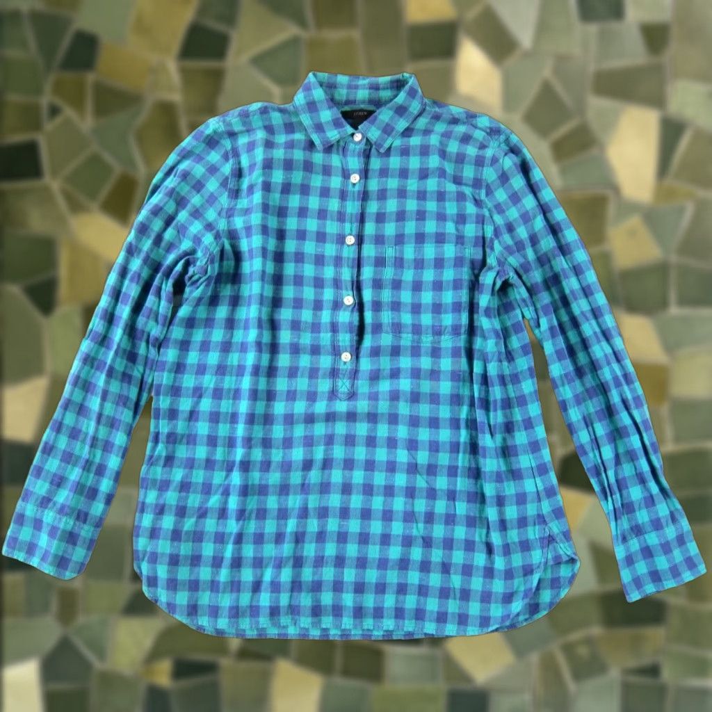 J.Crew J.CREW Blue Purple Plaid 100% Cotton Long Sleeve Collar Pullover Blouse Women 4 Size S / US 4 / IT 40 - 1 Thumbnail