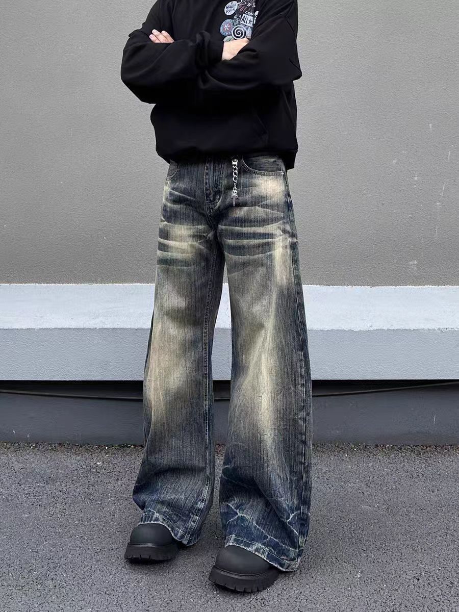 Jean Wash-faded distressed wide-leg jeans Size US 30 / EU 46 - 2 Thumbnail