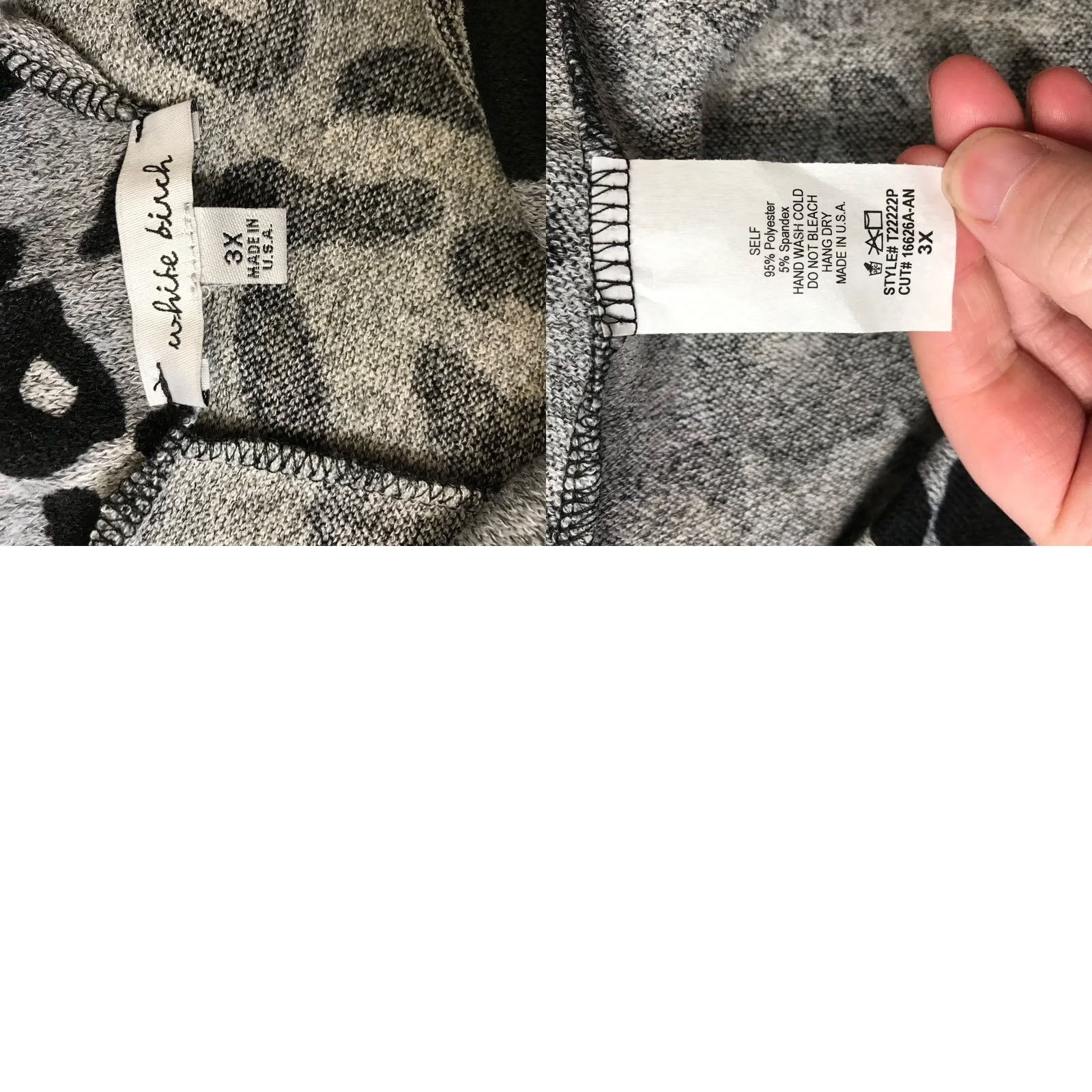 Vintage White Birch Women's Cowl Neck Top 3X Leopard Print Long Sleeve Gray Casual T-Shirt Made in USA Size XXL / US 16-18 / IT 52-54 - 8 Thumbnail
