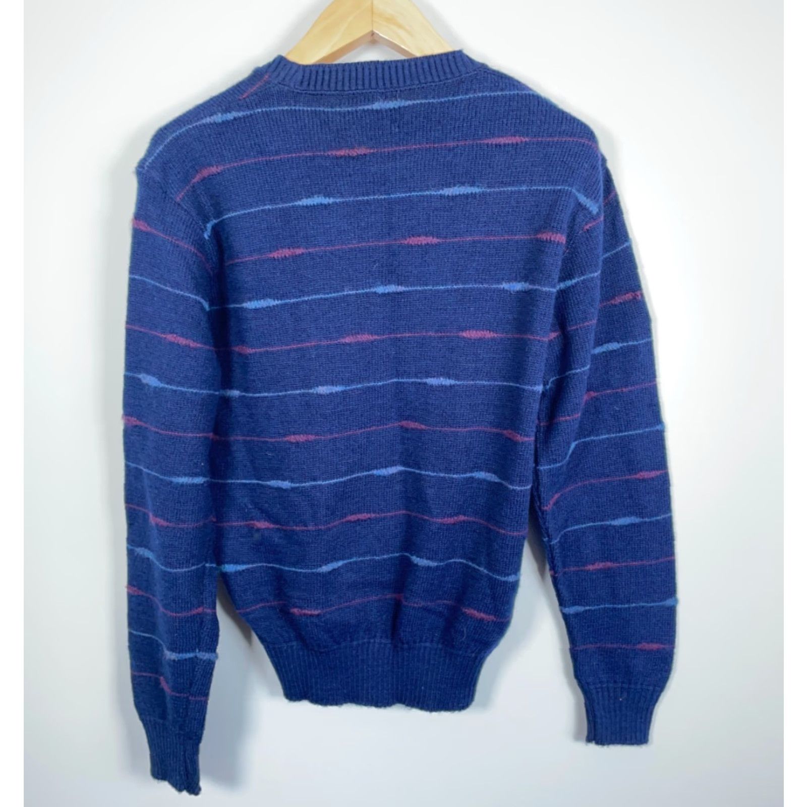 Vintage VINTAGE Reed St. James Sweater Men's M (Large Tag) Blue Light Knit 80s Striped Crew Neck Pullover Casual Warm Size US M / EU 48-50 / 2 - 2 Thumbnail