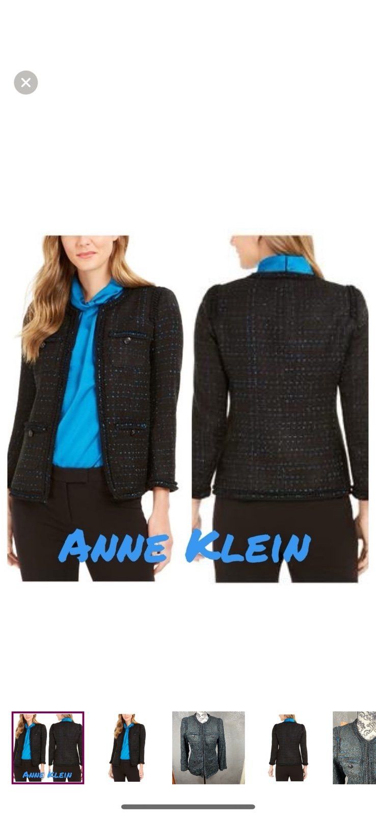 Anne Klein ANNE KLEIN Black and blue Ruffled Blazer Work ready Jacket. Size L / US 10 / IT 46 - 1 Thumbnail
