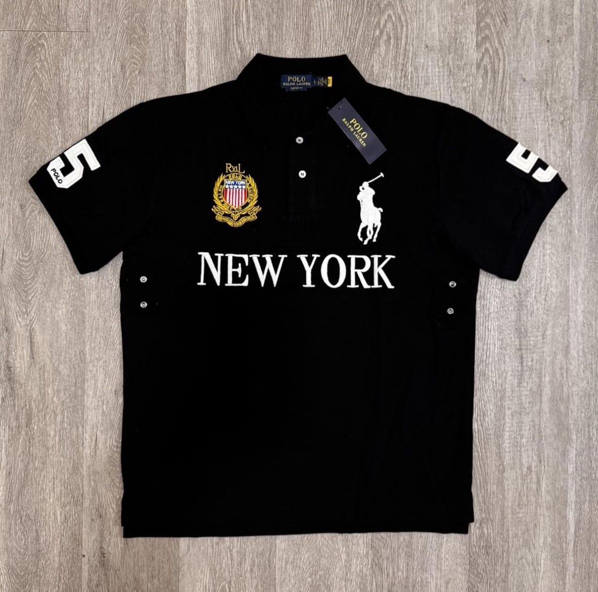 Polo Ralph Lauren ブラックポロシャツ NEW YORK y2k Classic Fit New York Mesh Polo Shirt