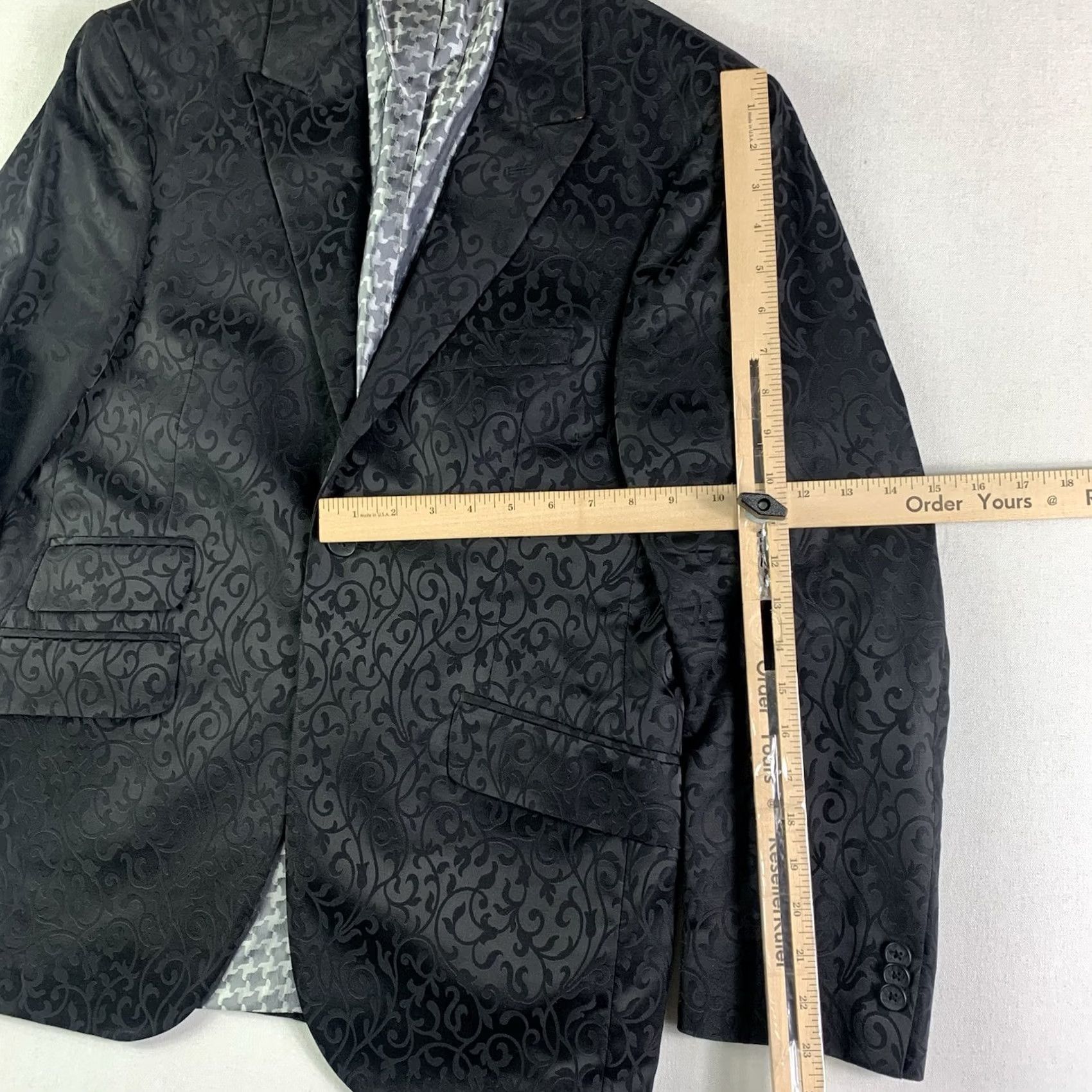Ben Sherman Ben Sherman Blazer Mens size 39 Single-Breasted One-Button Wool Blend Jacquard Black Carded Size 40R - 7 Thumbnail
