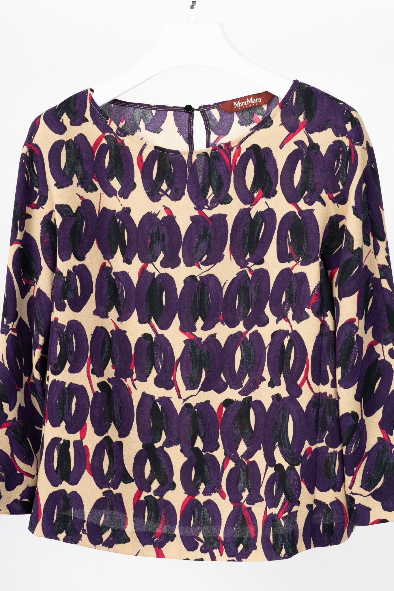 Max Mara Max Mara Studio Purple & Taupe Abstract-Painted Crepe Blouse Size S / US 4 / IT 40 - 3 Thumbnail