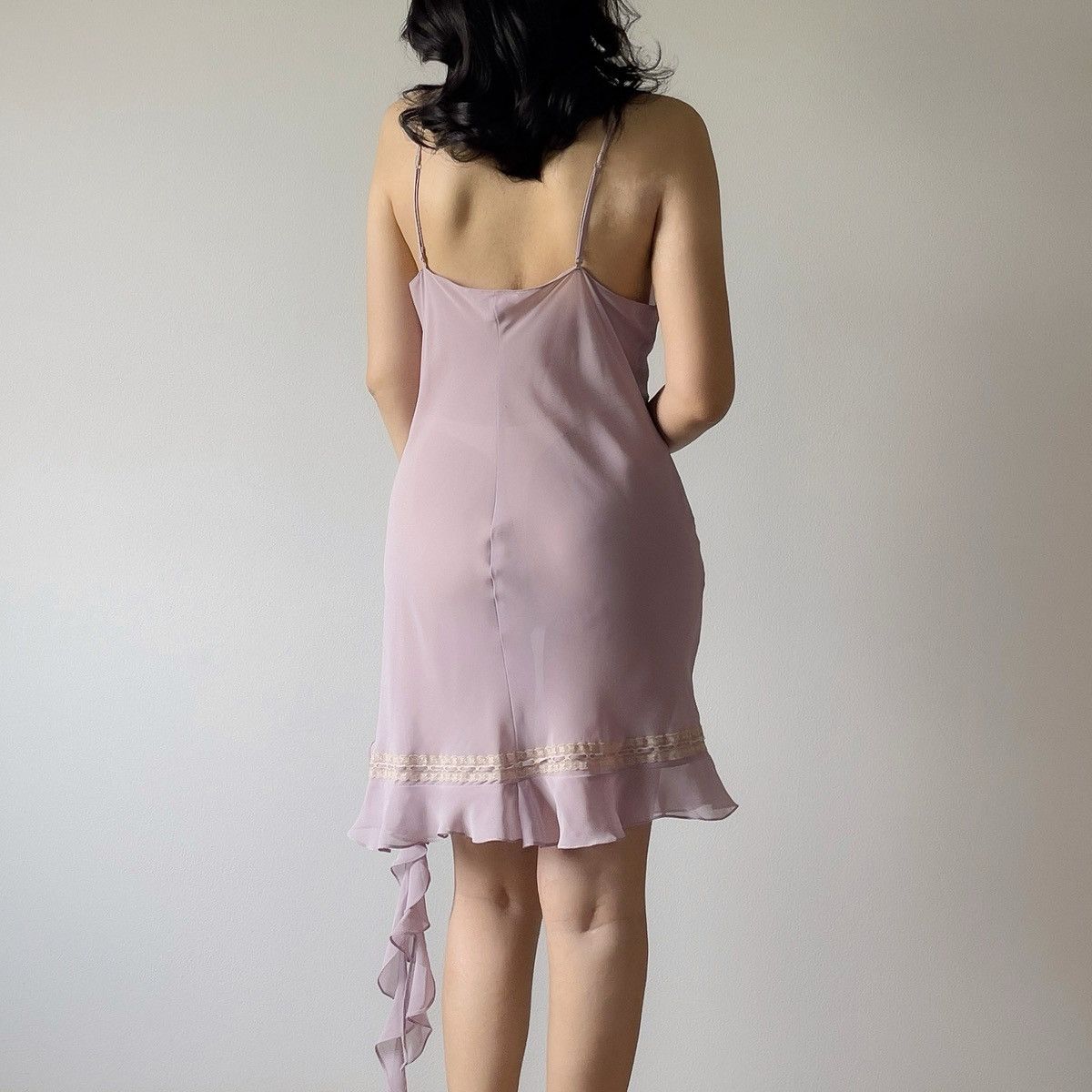 Vintage Romantic Dusty Purple Chiffon Semi-Sheer Mini Dress (Large) Size L / US 10 / IT 46 - 11 Thumbnail