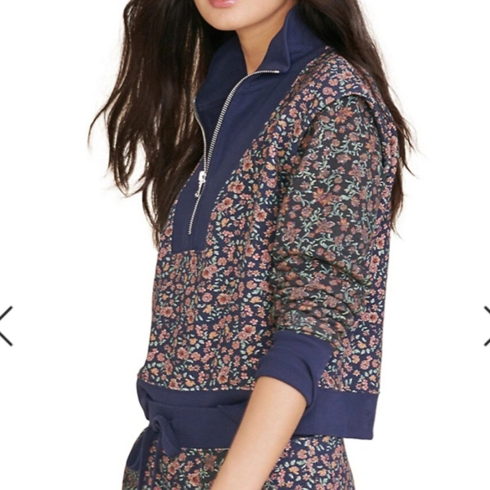 Veronica Beard Dylan Floral Half ZipSweatshirt Navy Multi