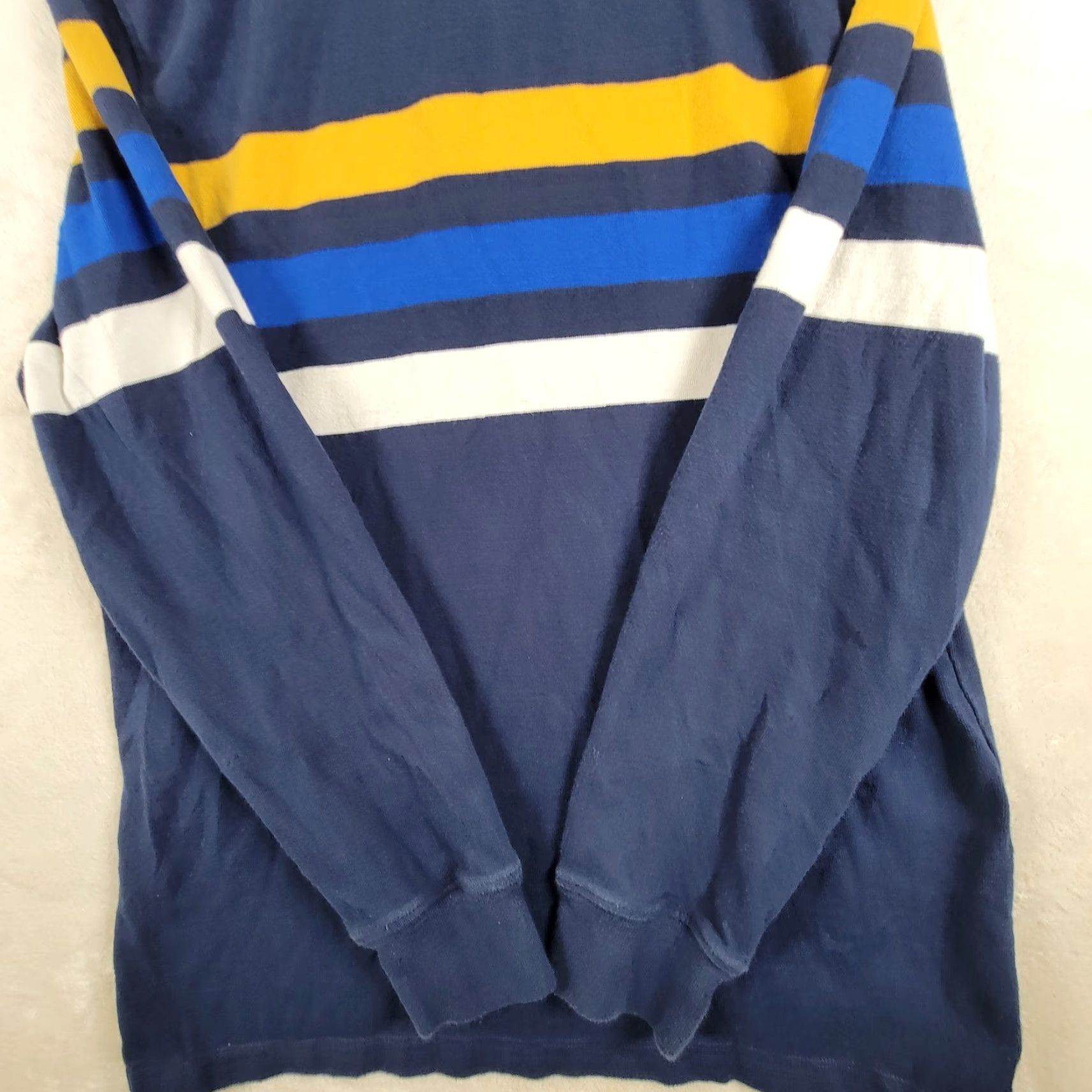 Lands' End Lands' End Rugby Long Sleeve Shirt Mens M Navy Stripe 100% Cotton Preppy Knit Collared Button Polo Size US M / EU 48-50 / 2 - 4 Thumbnail