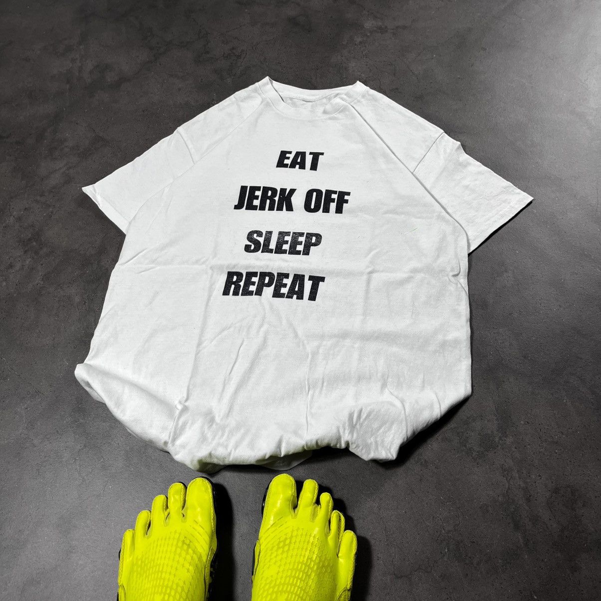 Japanese Brand Vintage Y2K Humor Caricature Tee Tshirt Eat Jerk Off Sleep Size US M / EU 48-50 / 2 - 2 Thumbnail