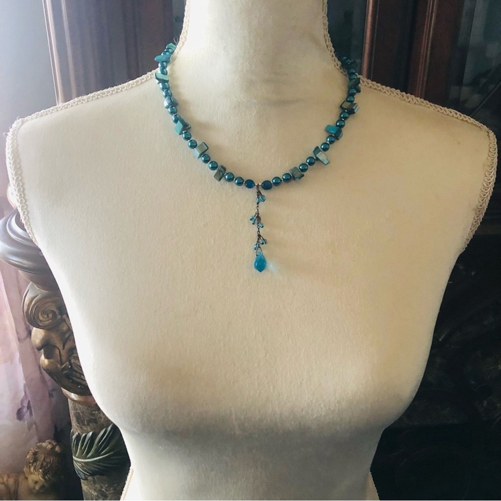 Handmade Handcrafted repurpose peacock crystal Pearl necklace Size ONE SIZE - 5 Thumbnail