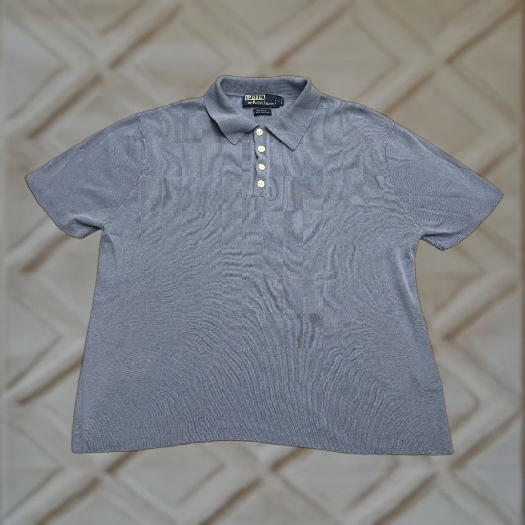 Polo Ralph Lauren VINTAGE Polo Ralph Lauren Polo Shirt Womens Medium Blue Knit Cotton Silk 90s Preppy Retro Casual Shirt Size M / US 6-8 / IT 42-44 - 1 Thumbnail