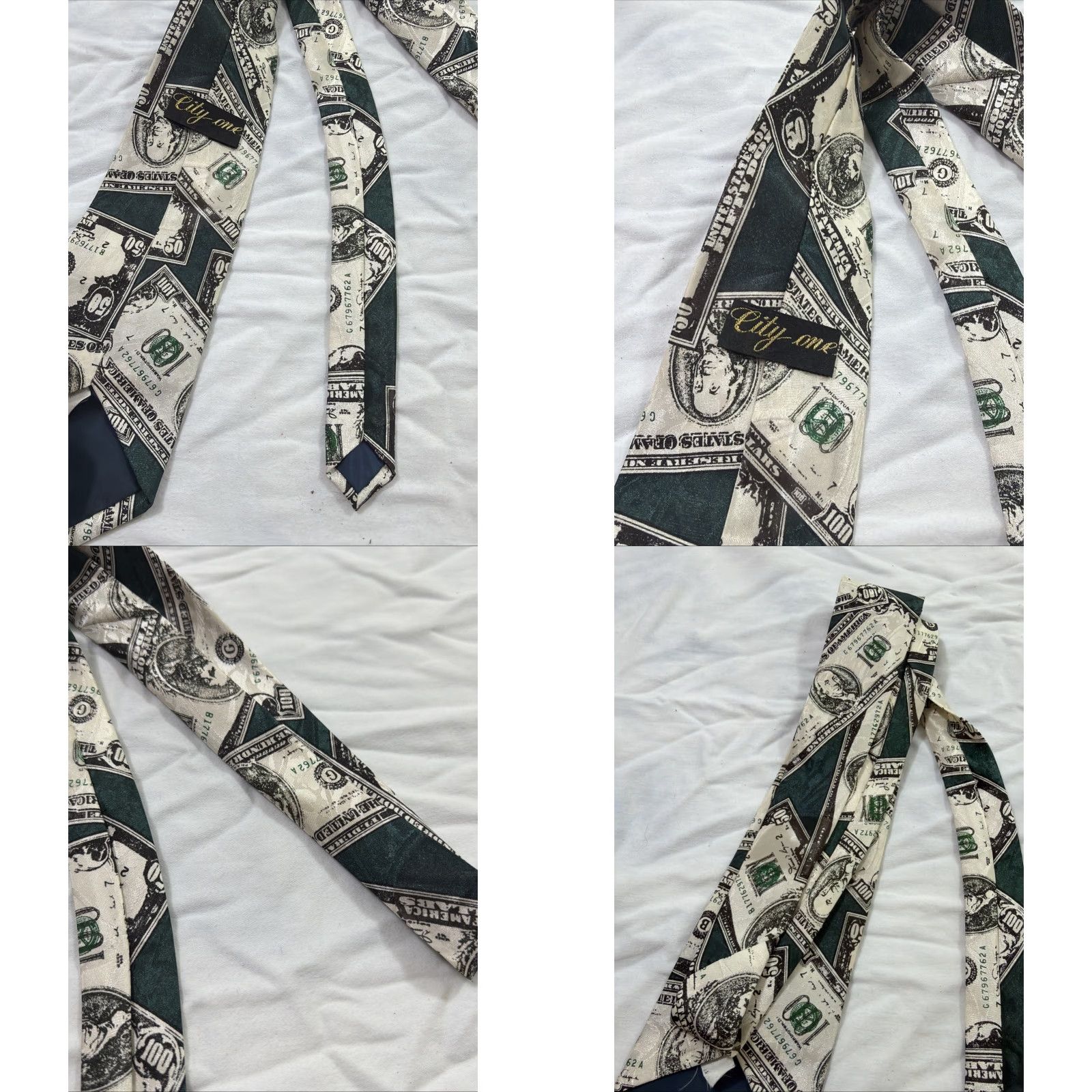 Vintage City One Necktie Money Theme Green Acrylic Tie Men Green City One Money Theme Tie Adults Mens Size ONE SIZE - 8 Thumbnail