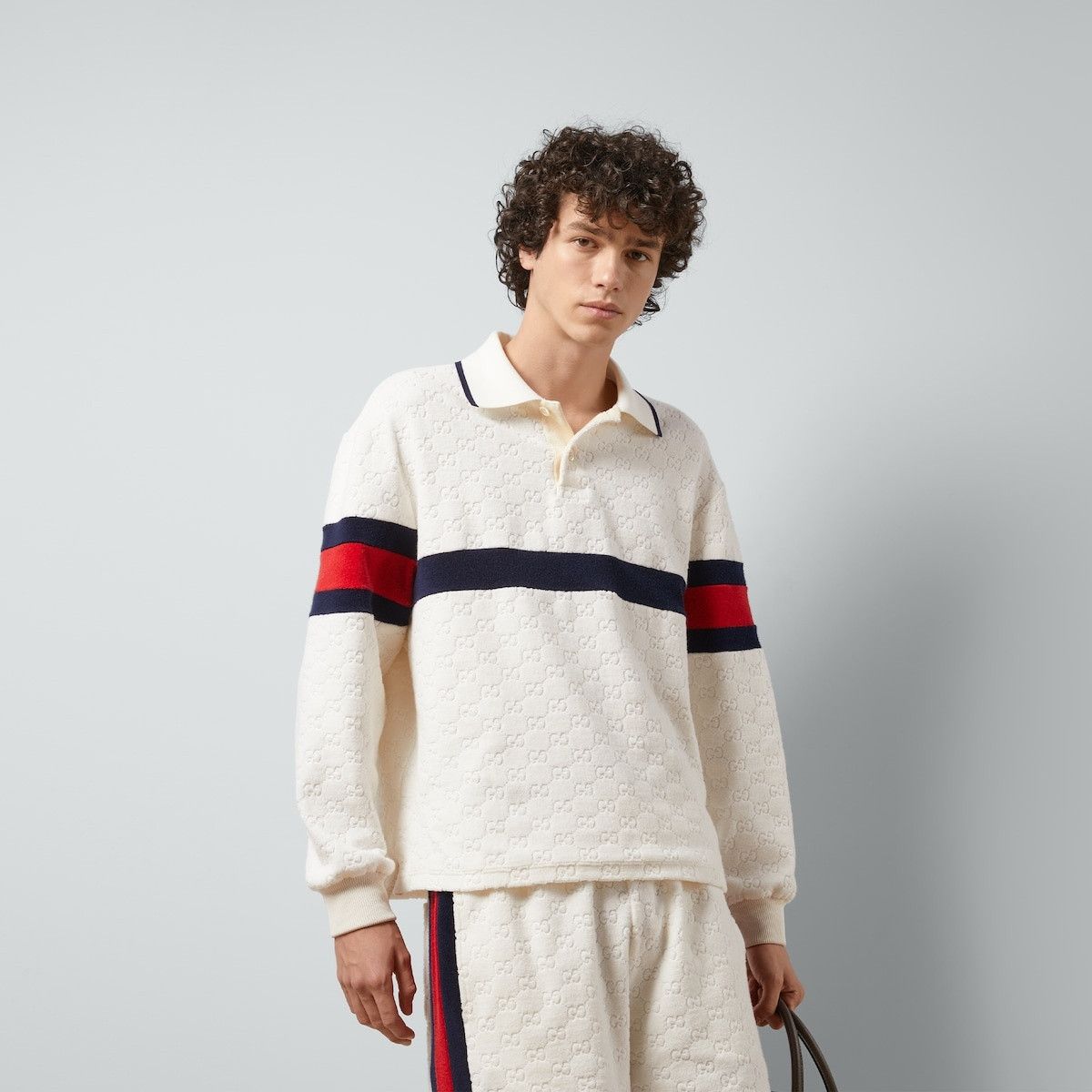 Gucci o1s1wg110925 GG Cotton Terry Cloth Polo Shirt With Web Size US XXL / EU 58 / 5 - 7 Thumbnail