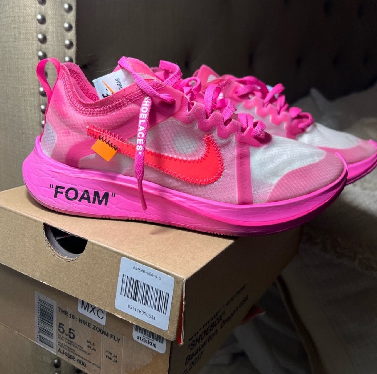Nike × Off-White 2018 Off-White x Zoom Fly SP ‘Tulip Pink’ Size US 5.5 / EU 38 - 1 Thumbnail