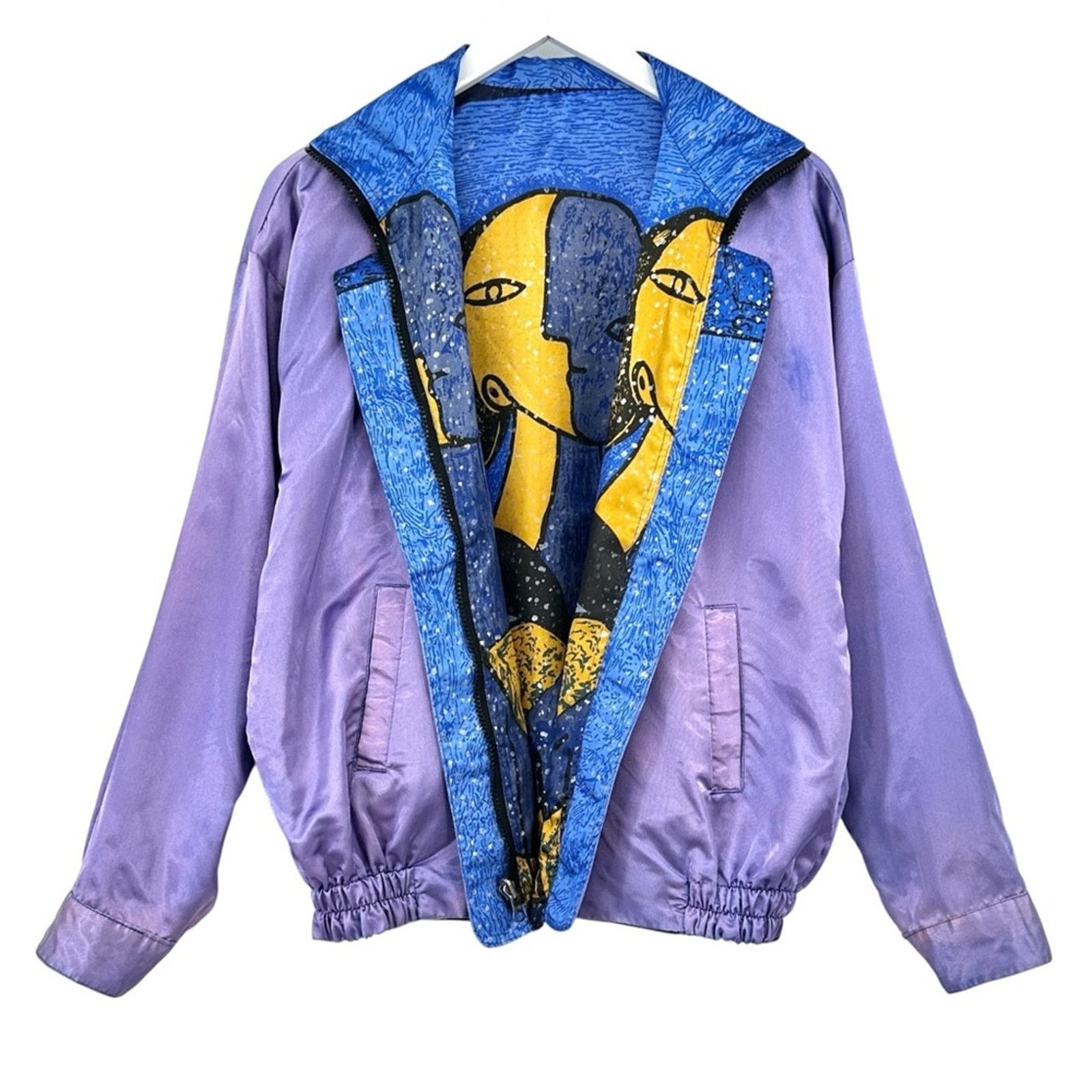 Vintage RARE Vintage Blue Purple Picasso Satin Zip Up Light Jacket Size US L / EU 52-54 / 3 - 8 Thumbnail