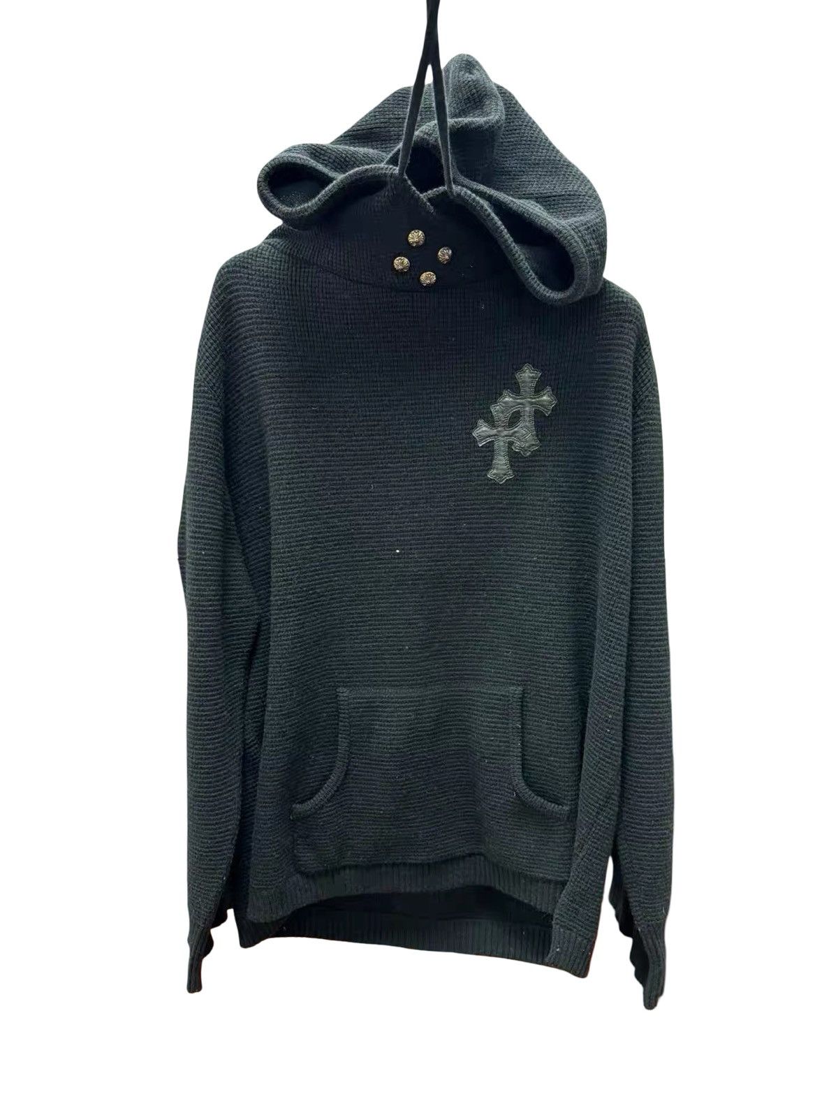 Chrome Hearts Cashmere leather cross patch waffle knit silver hoodie Size US M / EU 48-50 / 2 - 1 Thumbnail