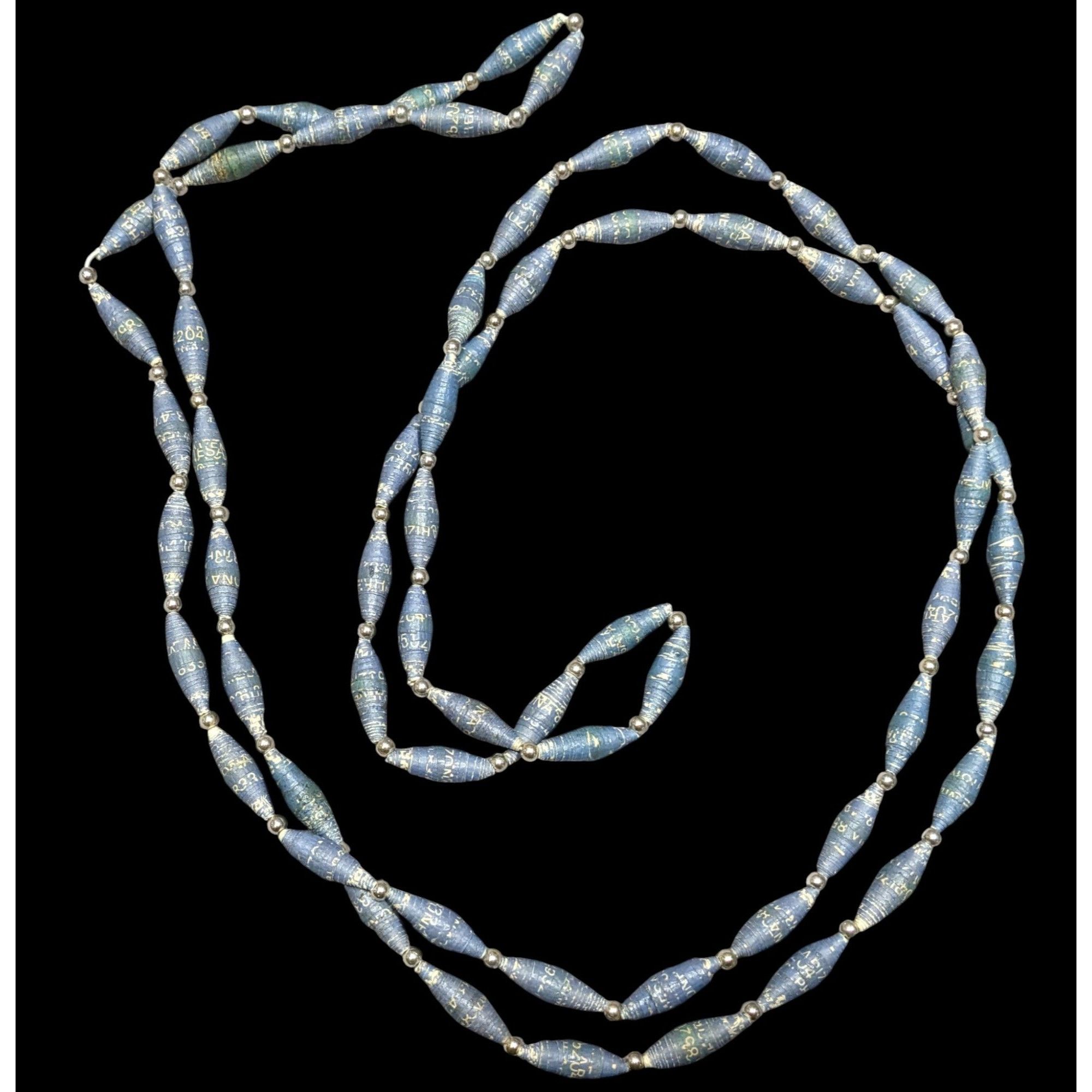Other Vintage Blue Wrapped Paper Beaded Necklace With Silver Tone Size ONE SIZE - 1 Thumbnail