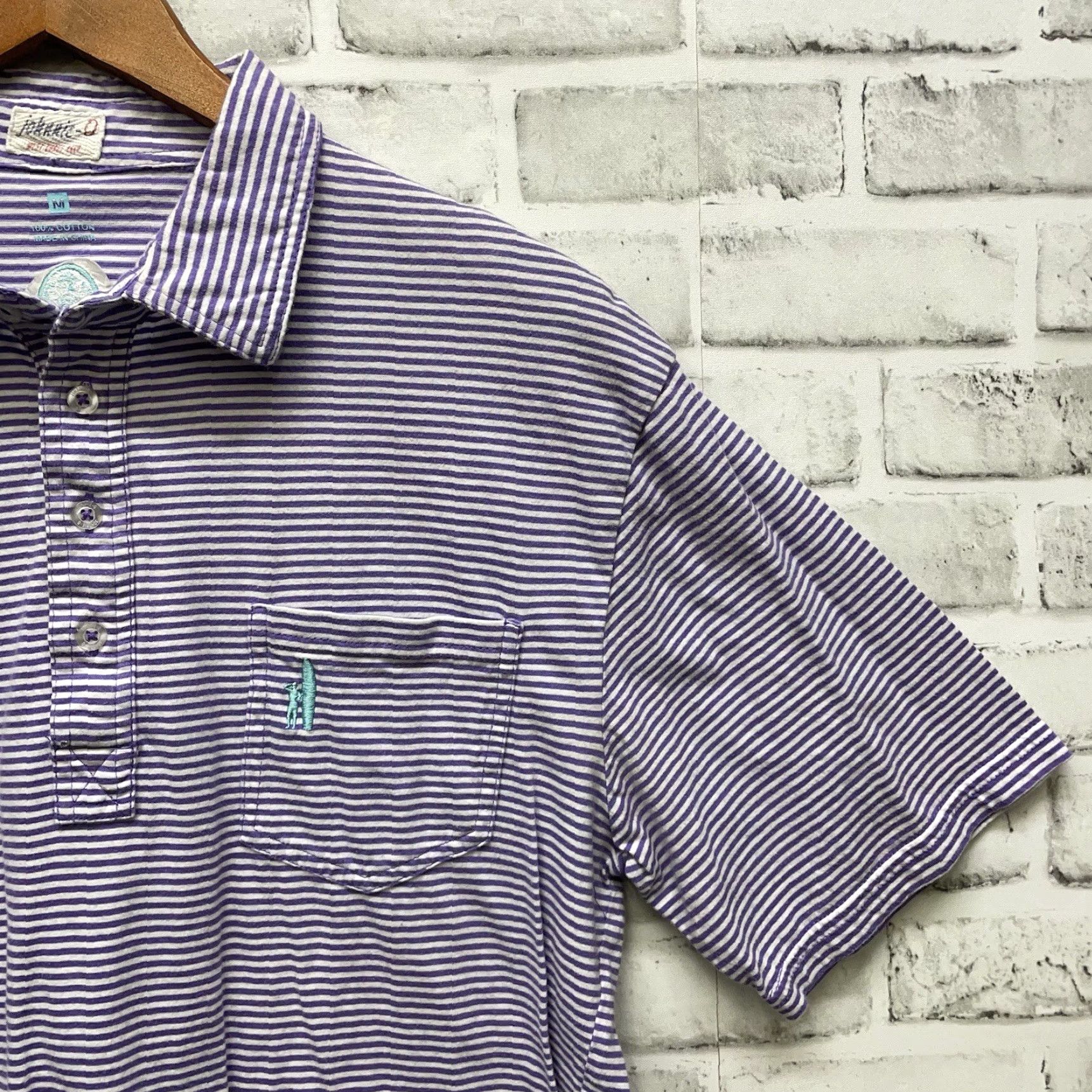 johnnie-O JOHNNIE-O Striped Pocket Polo Shirt 100% Cotton Purple Mens Size M Size US M / EU 48-50 / 2 - 2 Thumbnail