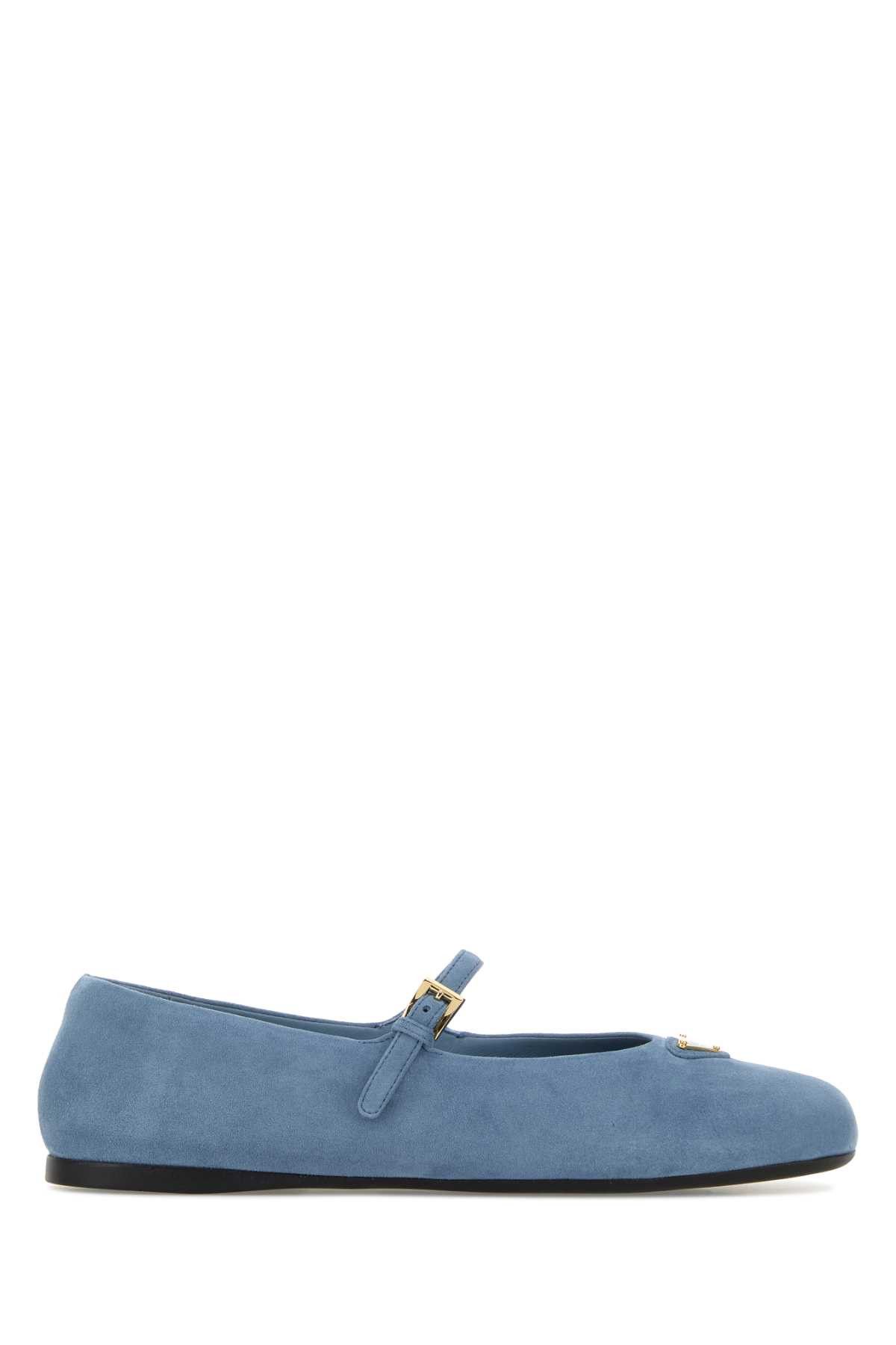 Prada Light Blue Suede Ballerinas Size US 10 / IT 40 - 1 Thumbnail