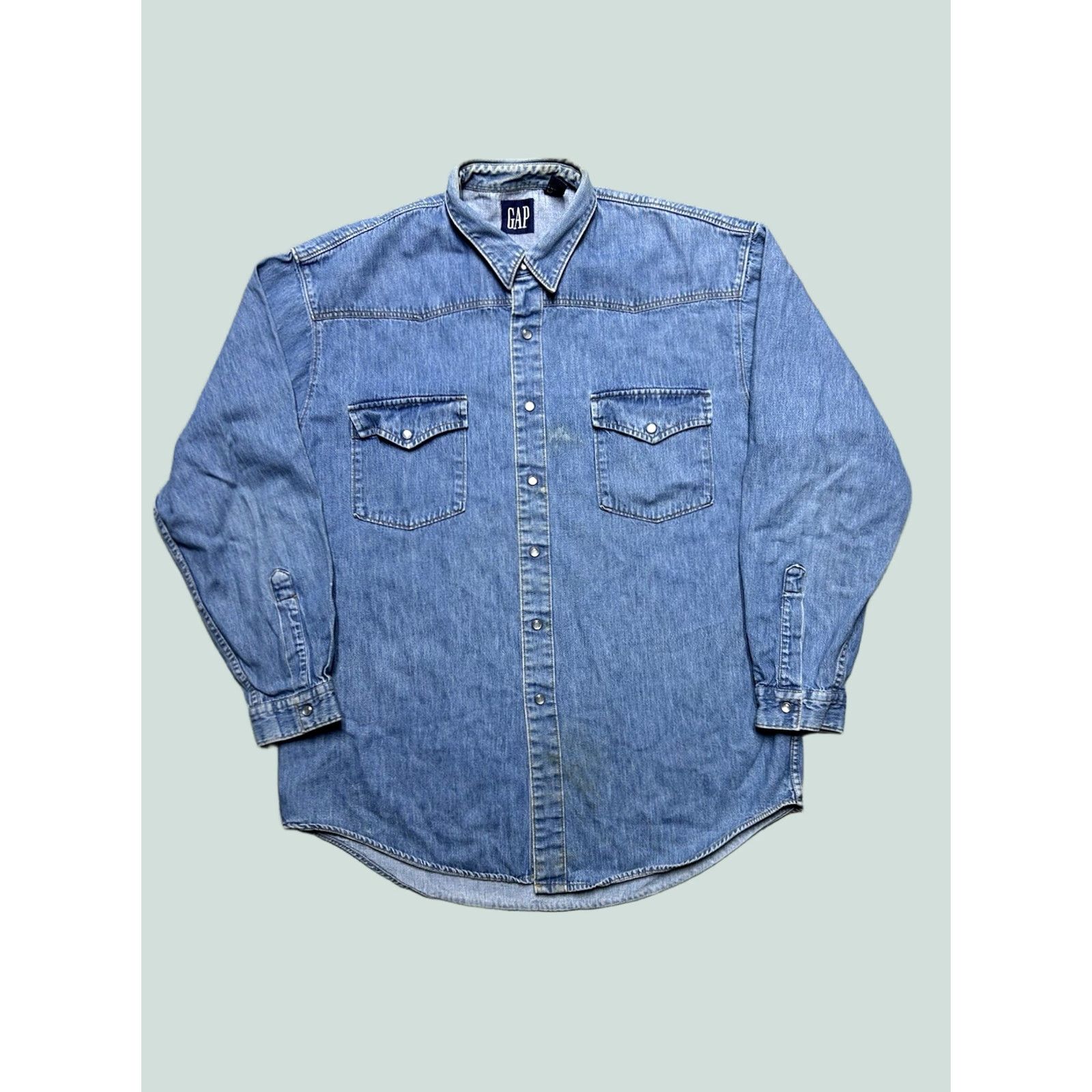 Gap VINTAGE Gap Denim Pearl Snap Shirt Western Cowboy Workwear Men’s Large Denim Shirt L Blue Western Mens Size US L / EU 52-54 / 3 - 1 Thumbnail