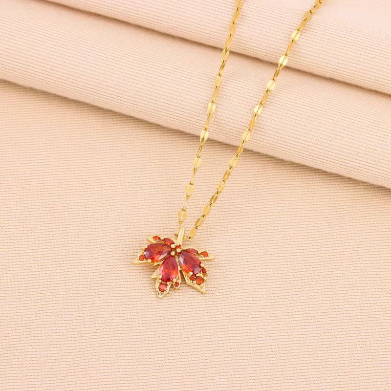 Jewelry Love Memory Red Maple Leaf Pendant Necklace Size ONE SIZE - 2 Thumbnail