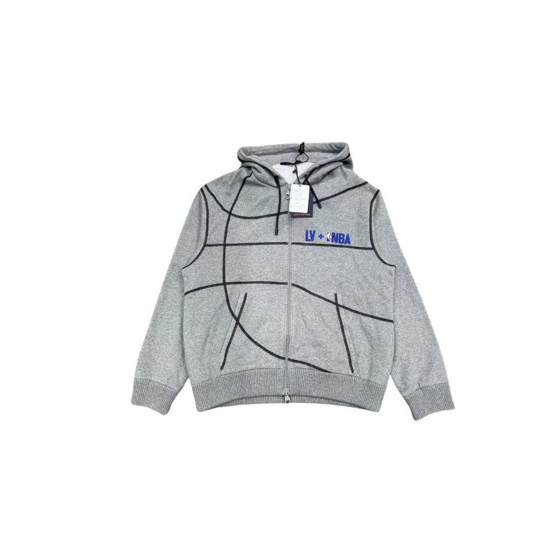 image of Louis Vuitton x NBA Logo Printed Sweatshirt Hoodie in Grey, Men's (Size 2XL)