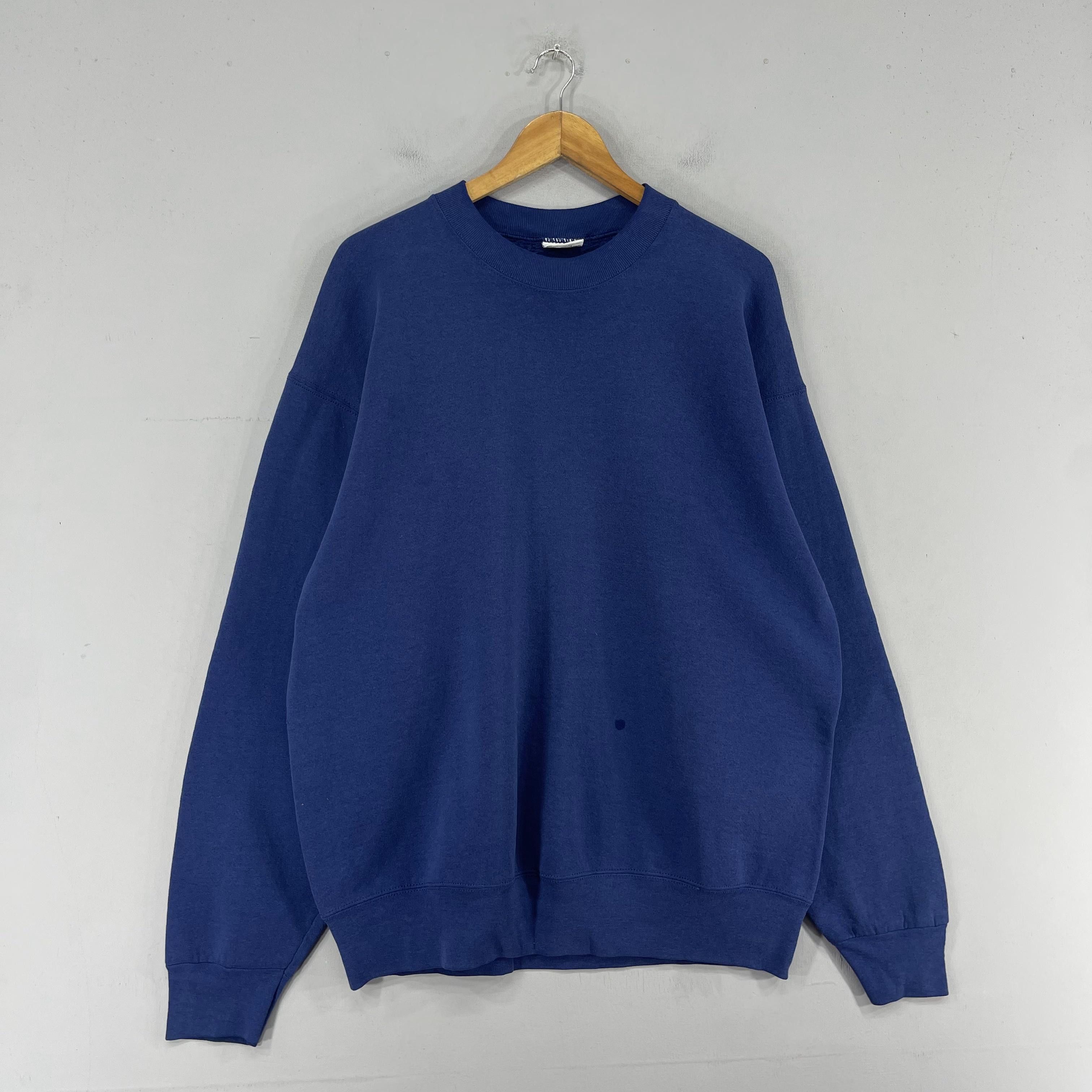 Vintage Vintage 90s Plain Blank Blue Crewneck Sweatshirt Size US XL / EU 56 / 4 - 4 Thumbnail
