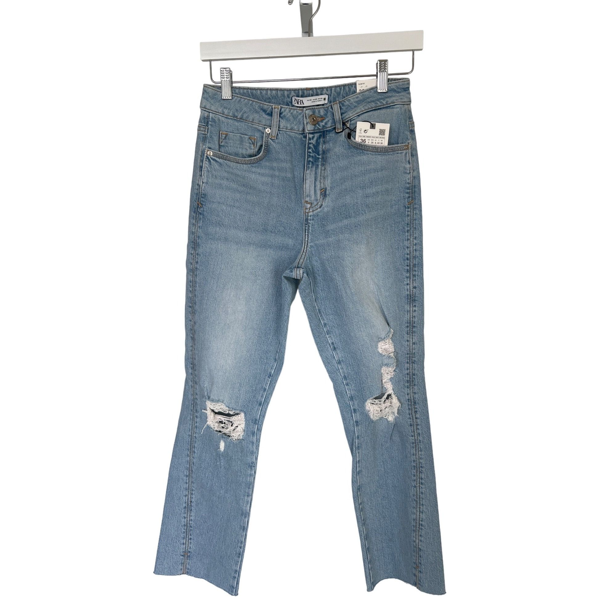 Zara Zara Light Blue High Rise Distressed Slim Jeans Size 27" / US 4 / IT 40 - 4 Thumbnail