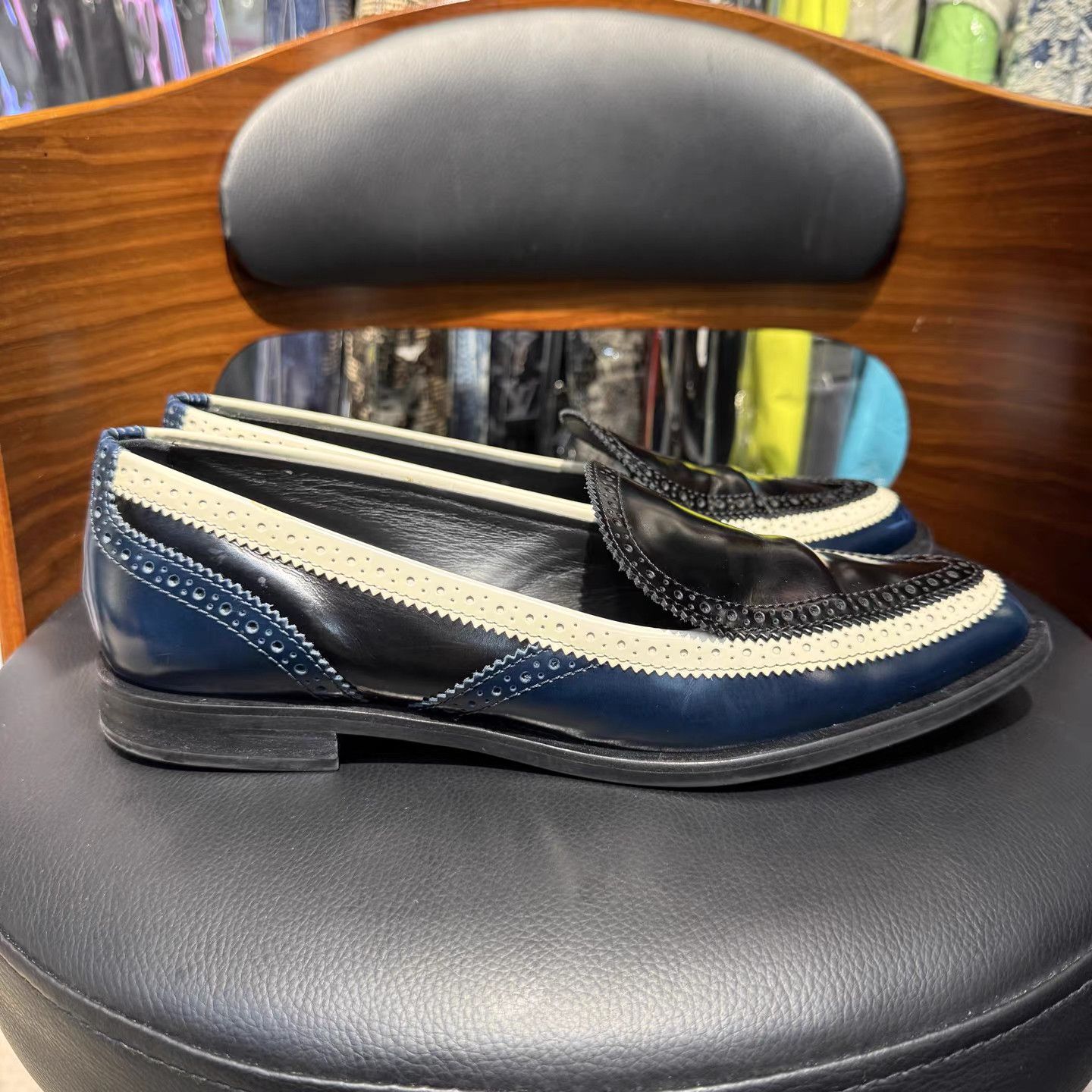 Tod's Tods Black & Blue Color Block Loafers K15 Size US 9 / IT 39 - 4 Thumbnail