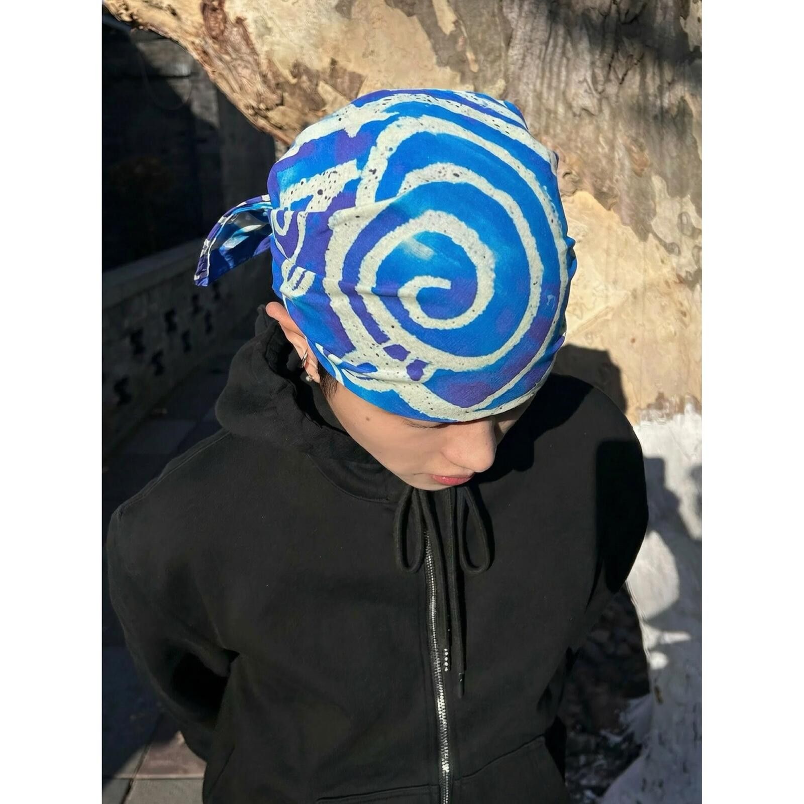 Japanese Brand Y2k Blue Pattern Bandana Headscarf Size ONE SIZE - 3 Thumbnail