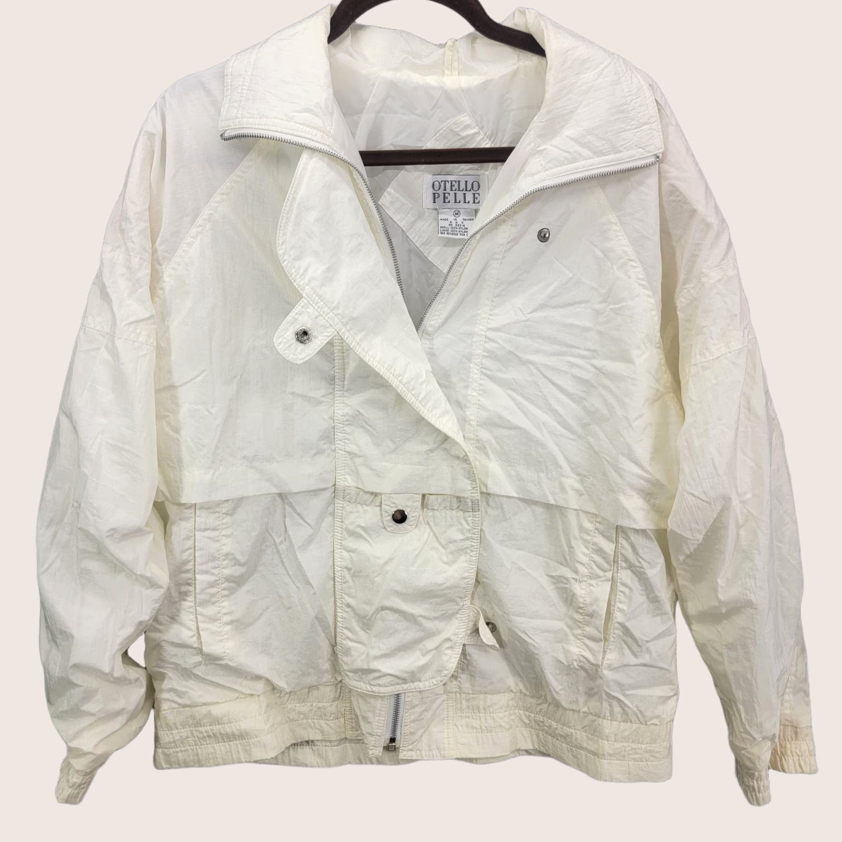 Pelle Pelle Otello Pelle jacket Womens Medium Vintage 80s Windbreaker White Geometric Zip Full Zip Lined Contemporaries? Size M / US 6-8 / IT 42-44 - 1 Thumbnail