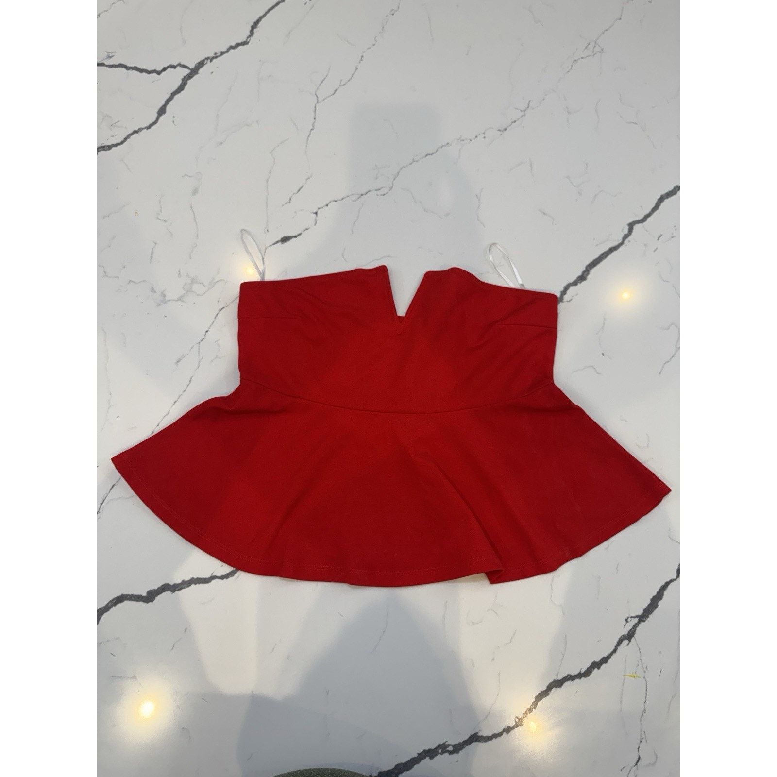 Other Red Strapless Peplum Top V Notch Sweetheart Bustier L Size L / US 10 / IT 46 - 1 Thumbnail