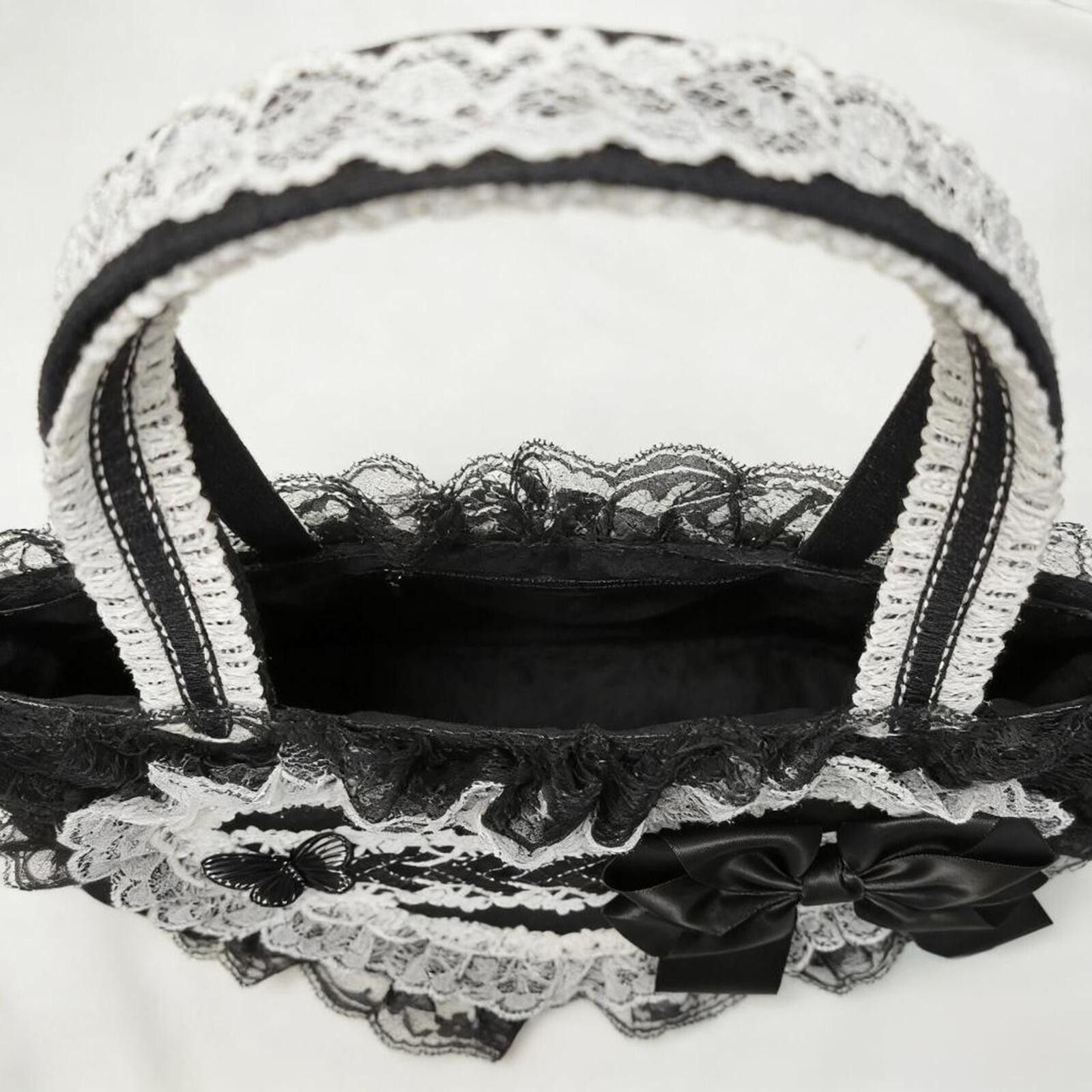 Other Black & White Lace Heart Lolita Tote Bag | Gothic Handbag Size ONE SIZE - 6 Thumbnail