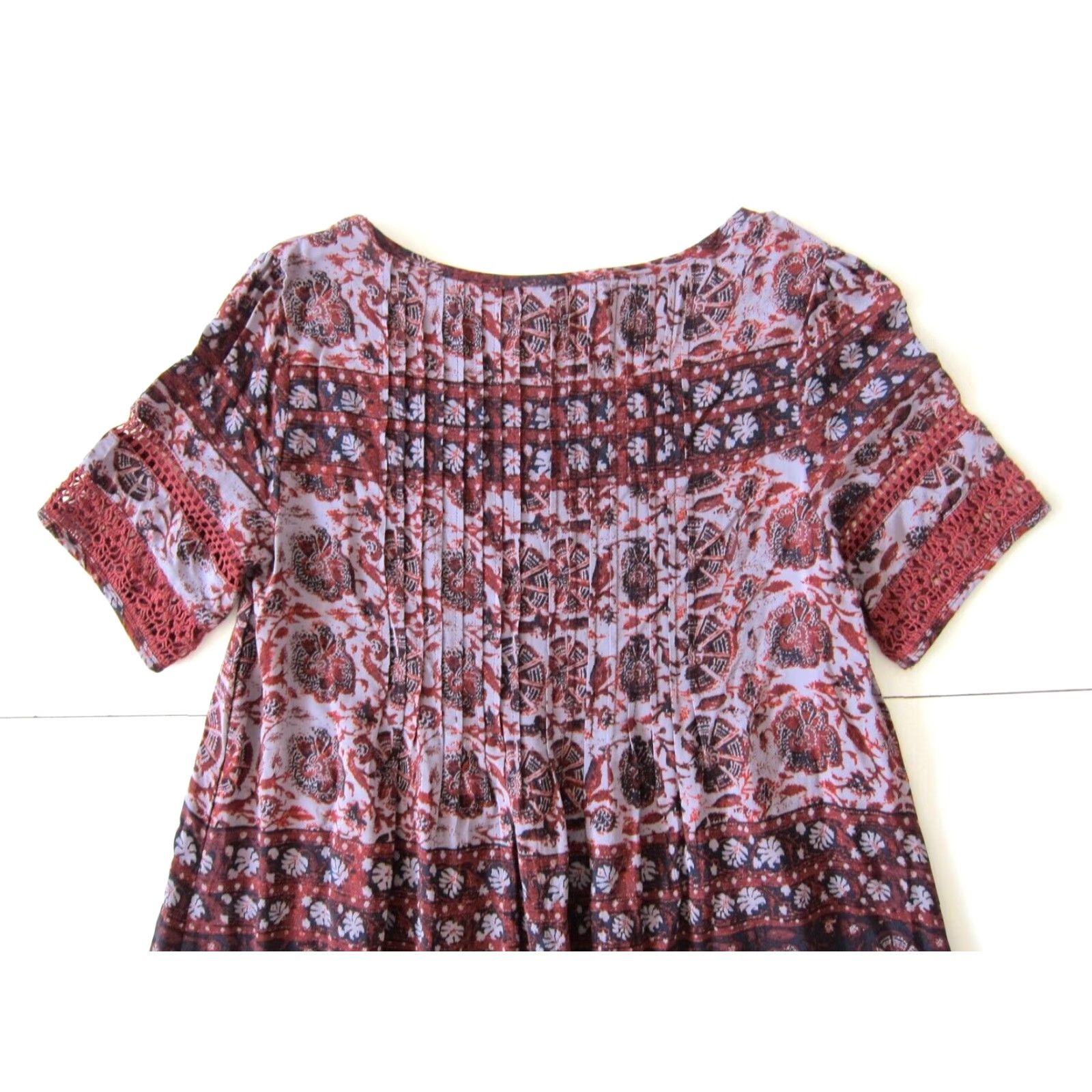 Vintage VINTAGE Ecote' 100% Rayon Purple Red Floral Paisley Short Sleeve Tunic Smock Dress XS Size 26" / US 2 / IT 38 - 6 Thumbnail