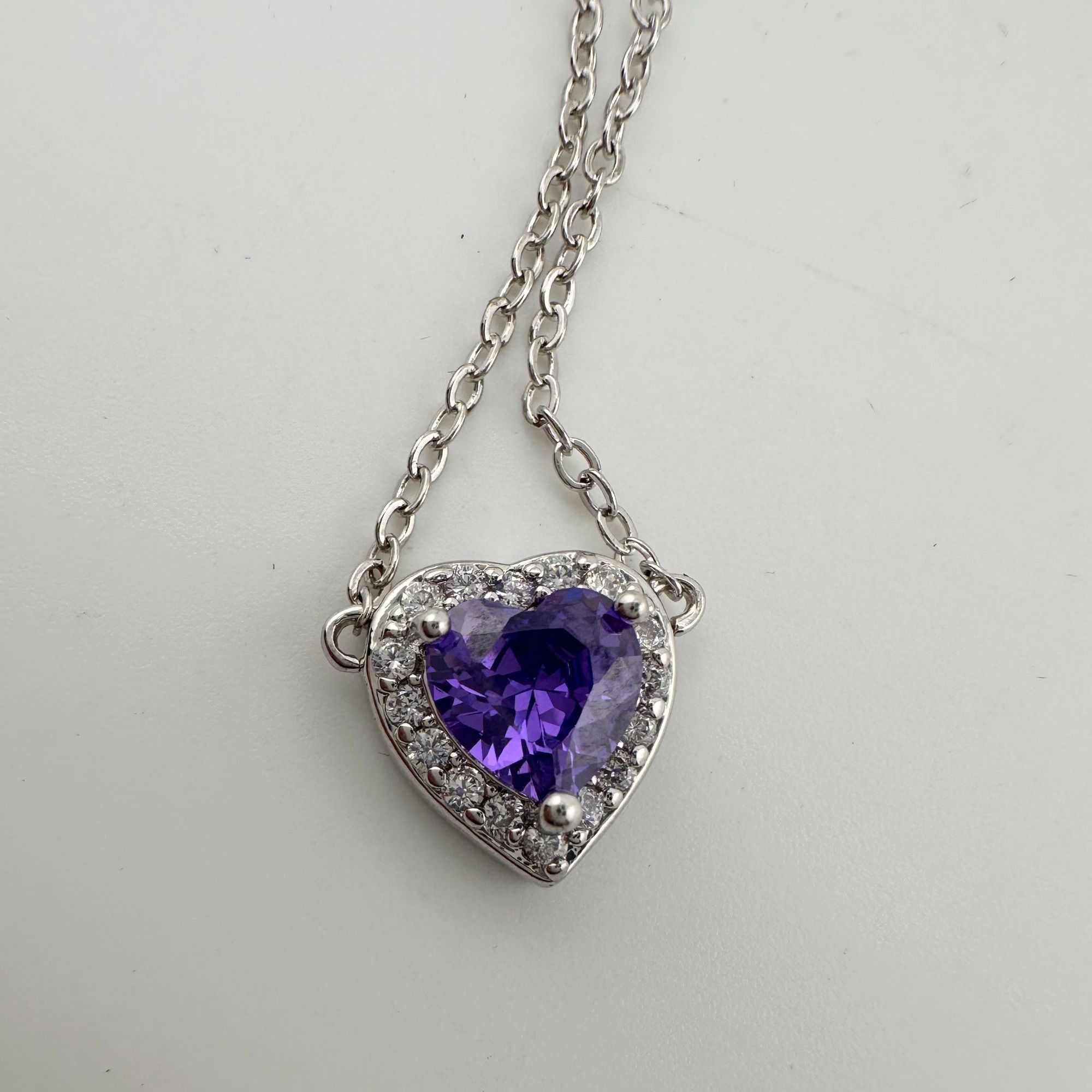 Other Amethyst and White Topaz Heart Shaped Halo Necklace Size ONE SIZE - 1 Thumbnail