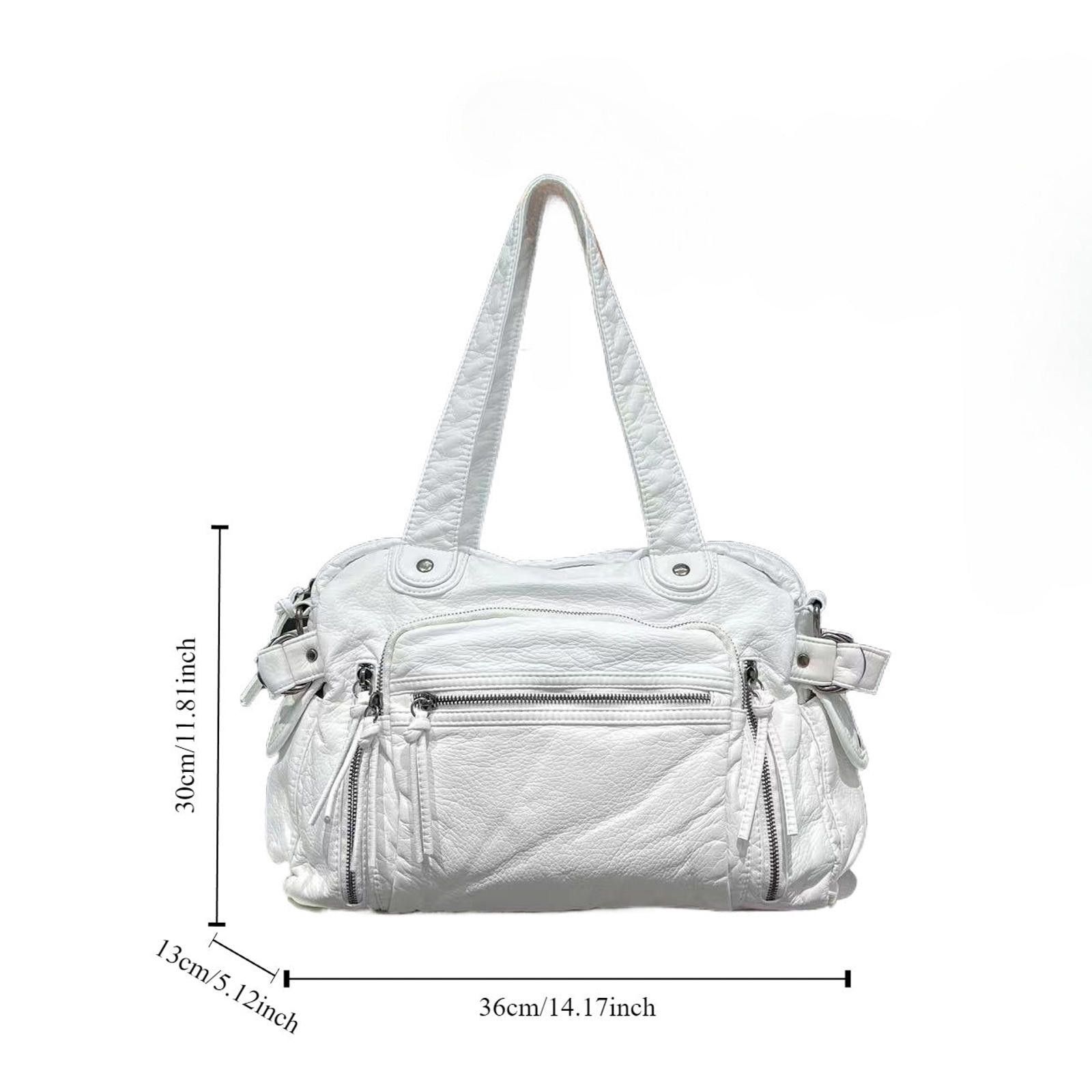 Vintage White Large Quilted Shoulder Bag with Multiple Zippers Size ONE SIZE - 5 Thumbnail