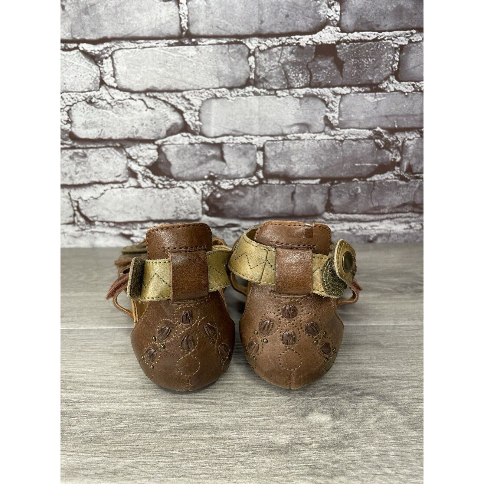 Other Earth Kalso Empire Bat Brown Leather Green Ankle Strap Wedge Size US 7.5 / IT 37.5 - 3 Thumbnail