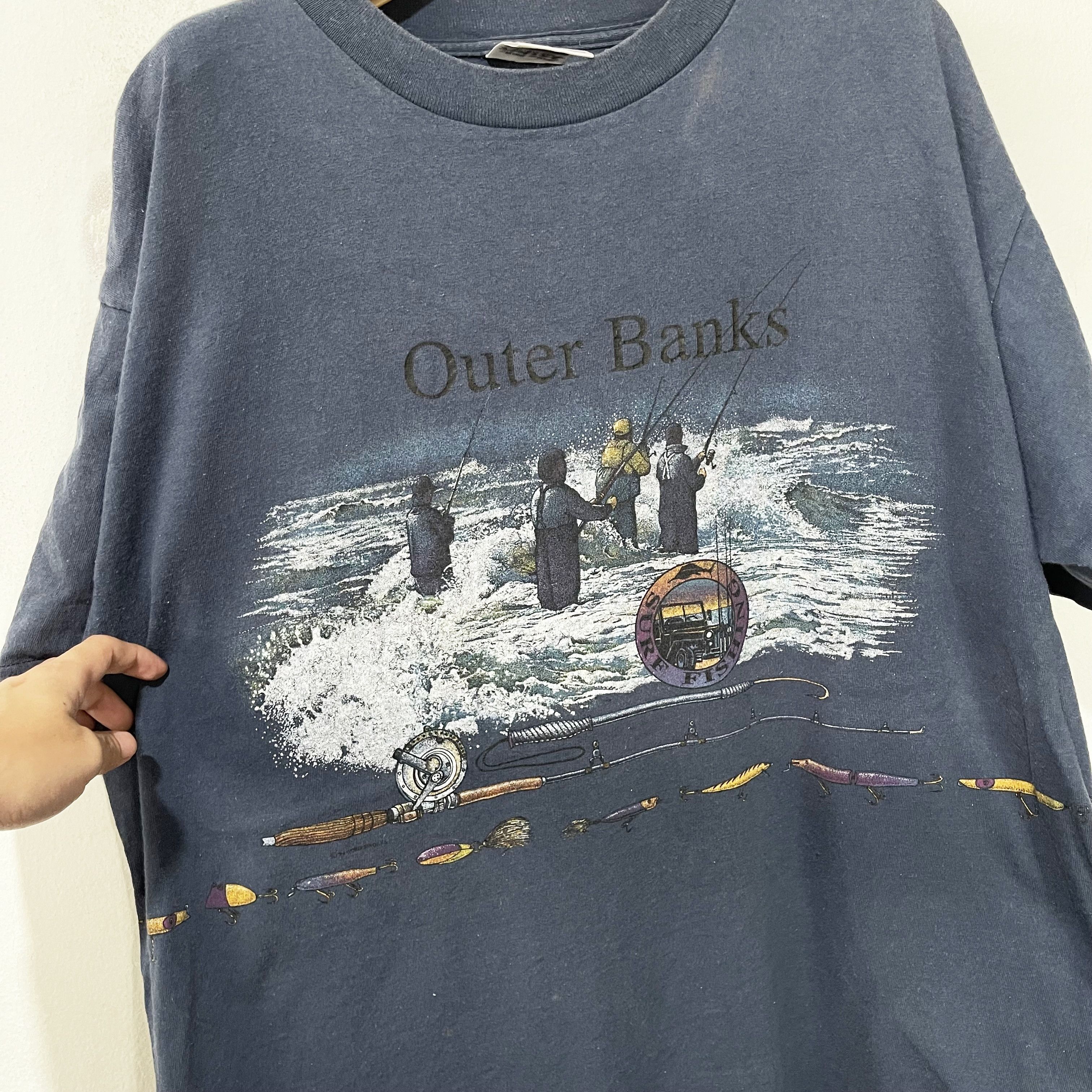 Vintage Vintage 90s Outer Banks Fishing T-Shirt Size US XL / EU 56 / 4 - 2 Thumbnail