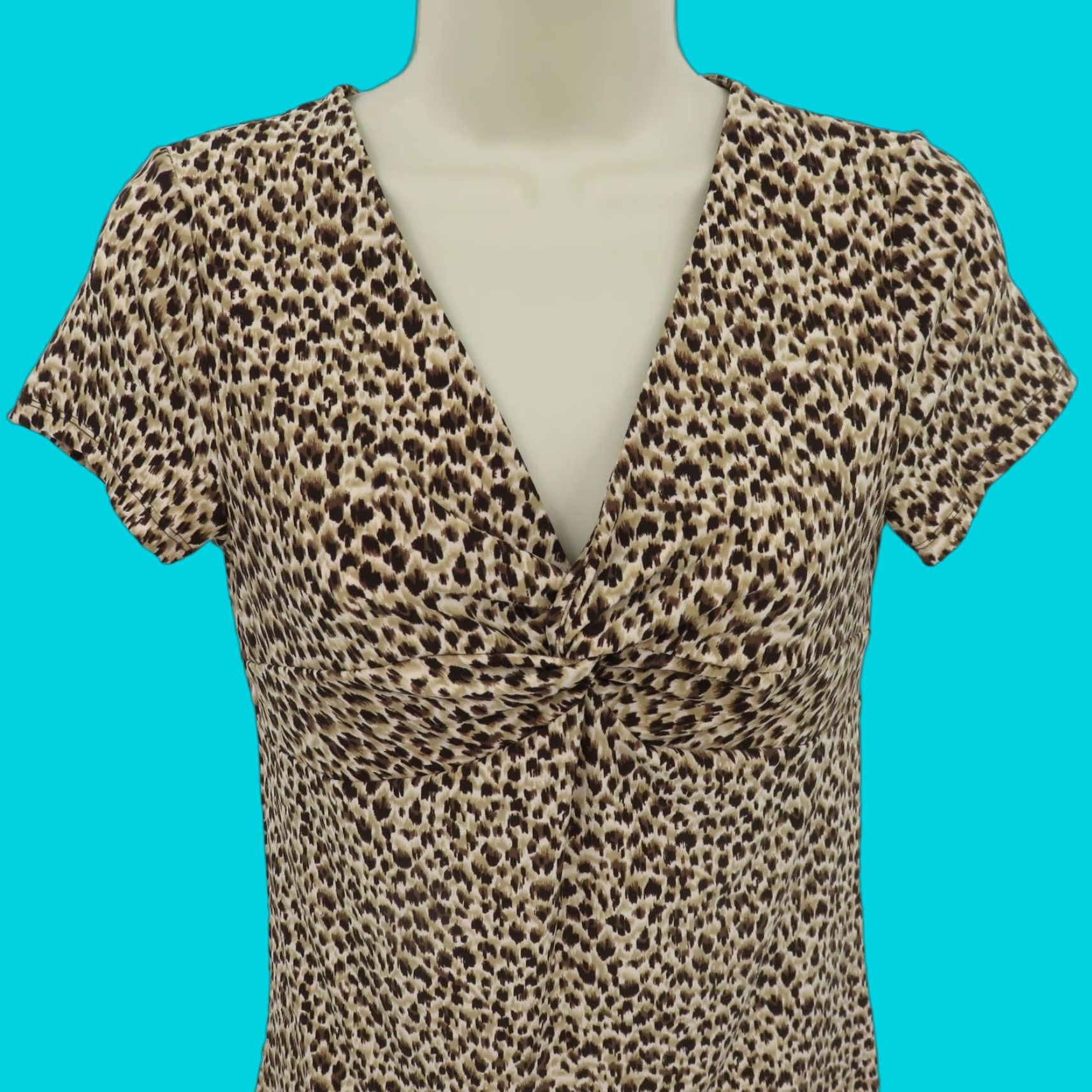 Chaps Chaps Blouse Shirt Women Small Leopard Cheetah Animal Print V-Neck Short Sleeve Pullover Casual Modern Regular Fit Brown Daywear - Womens Size S / US 4 / IT 40 - 1 Thumbnail