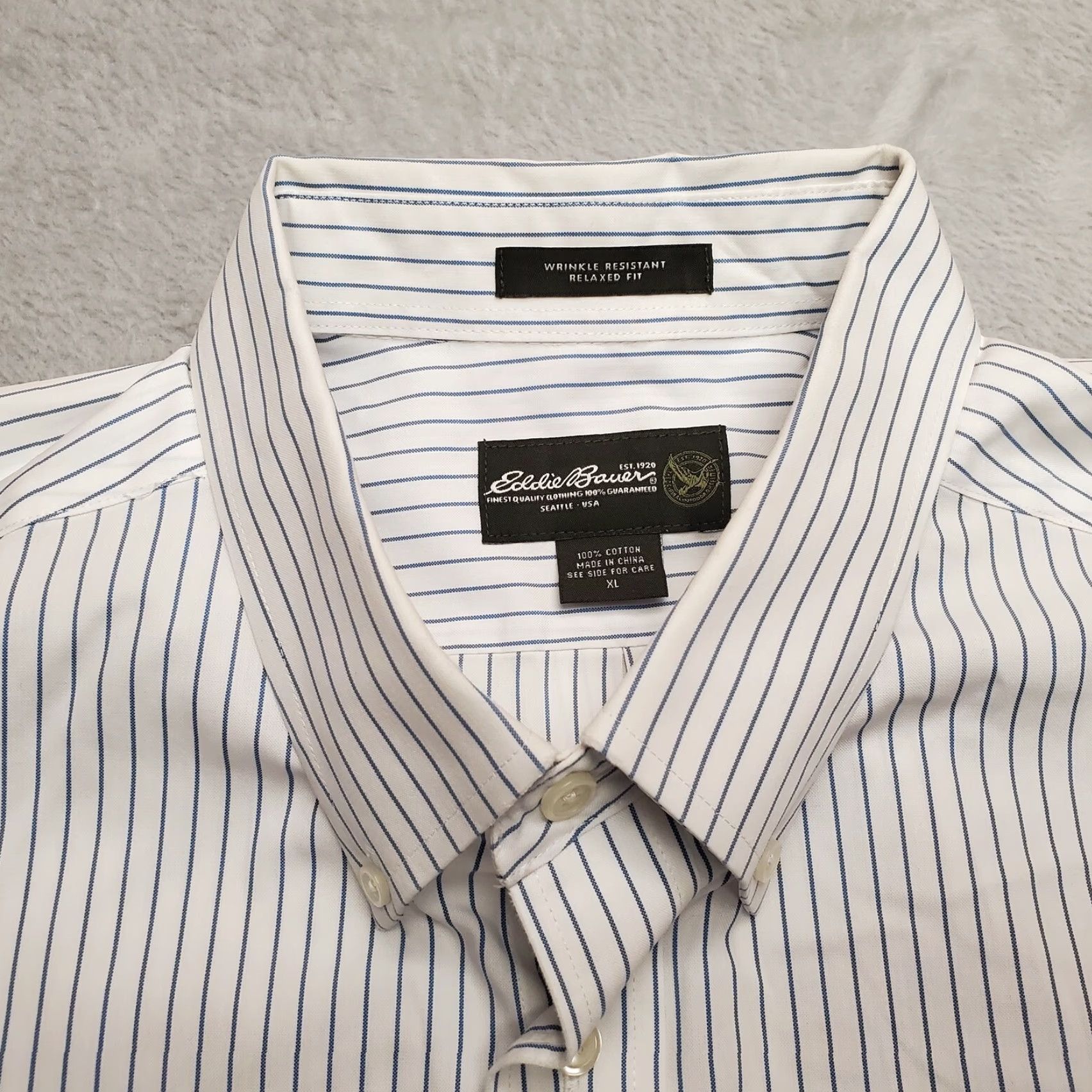 Eddie Bauer Eddie Bauer Shirt Mens XL White Blue Stripe Relaxed Long Sleeve Cotton Button-Down Size US XL / EU 56 / 4 - 4 Thumbnail