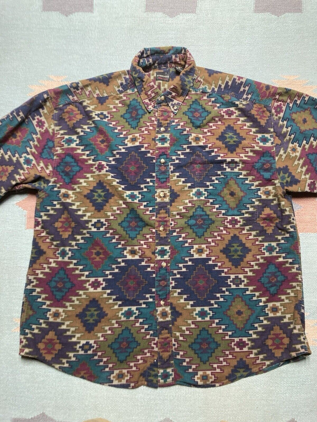 Structure × Vintage VTG 90s flannel shirt brushed cotton aztec all over print XL Size US XL / EU 56 / 4 - 2 Thumbnail